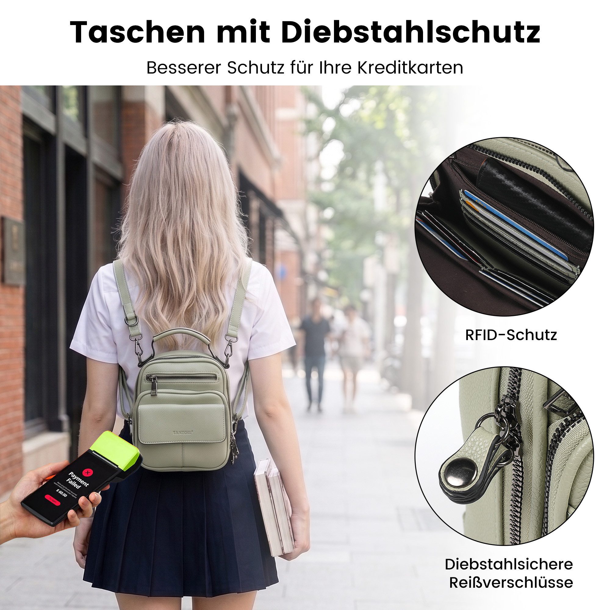 TANTOMI Cityrucksack Kleiner Rucksack Damen Klein Cityrucksack Handtasche 2 in 1, Mini Backpack Women Elegant Casual Daypack – Bild 3 von 5
