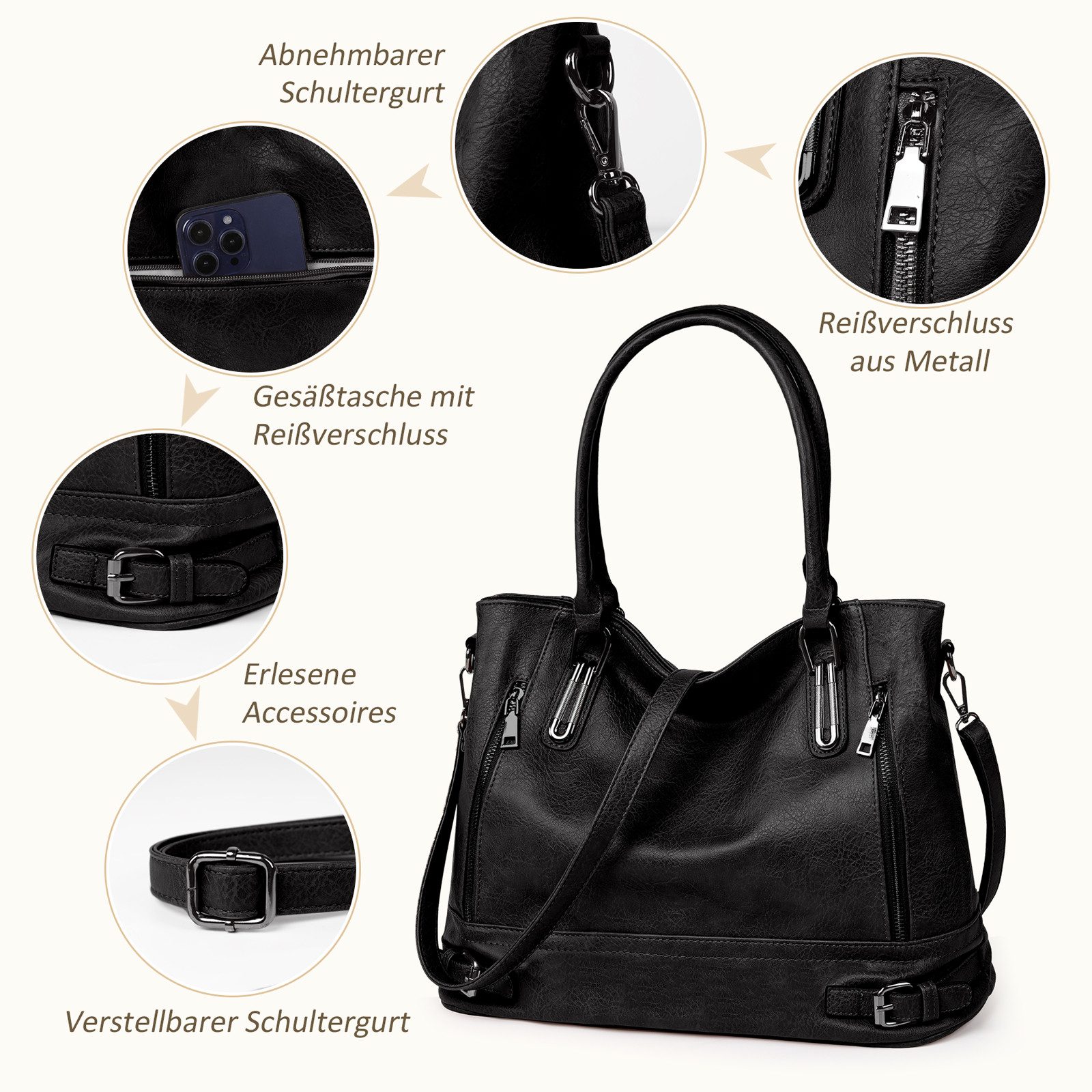 TAN.TOMI Handtasche Damen Handtasche Vintage Henkeltasche Weiches Umhängetasche, Top Griff Tasche Schultertasche für Frauen