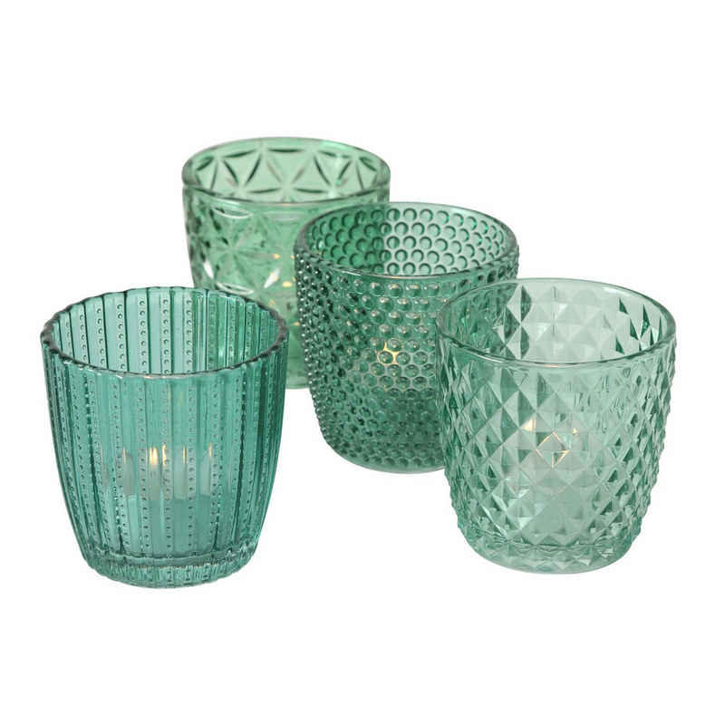 BOLTZE Windlicht 4er Set Vintage Teelichthalter Glas 7 cm - Kerzenständer & Windlichter (4 St)