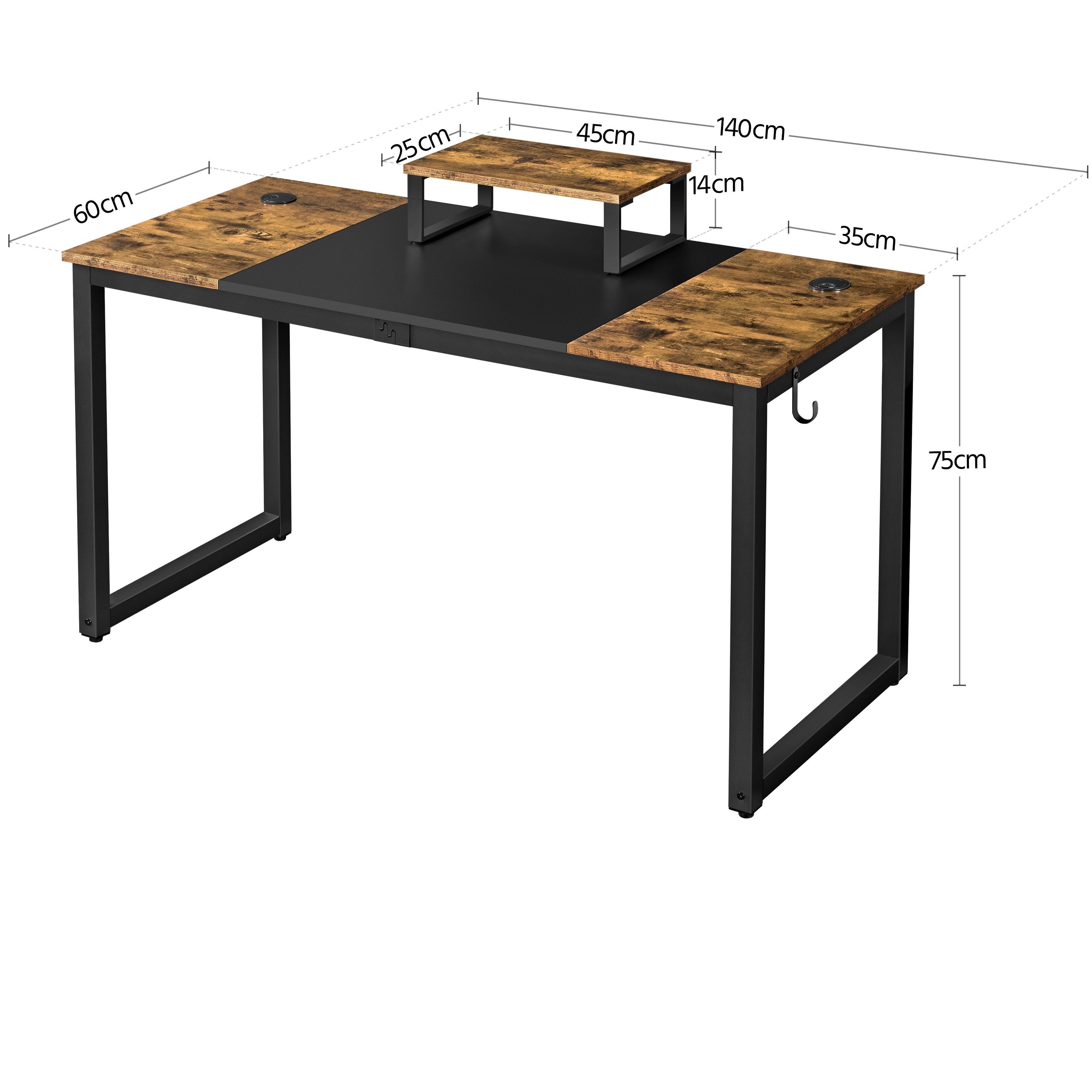 Yaheetech Schreibtisch, mit Monitorständer Holz Kopfhörer & aus Halter