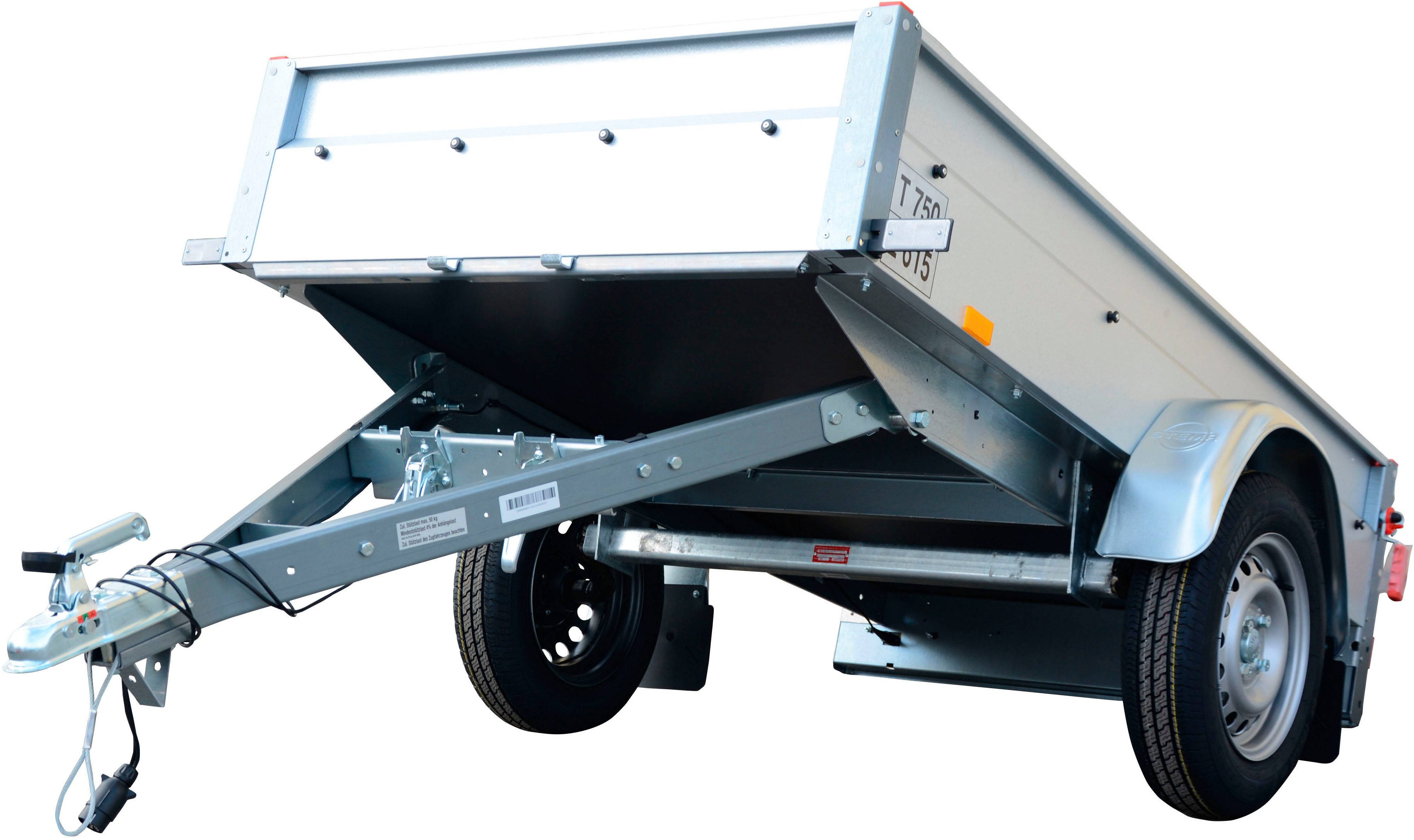 STEMA Basic 750 car trailer with tipping drawbar, max. 592 kg, 3-piece, incl. 100 cm high tarpaulin set