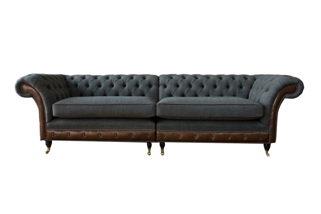 Xlmoebel Chesterfield-Sofa Design Stoff Couch 4-Sitzer Polster Grau, 1 Teile, Made in Europa