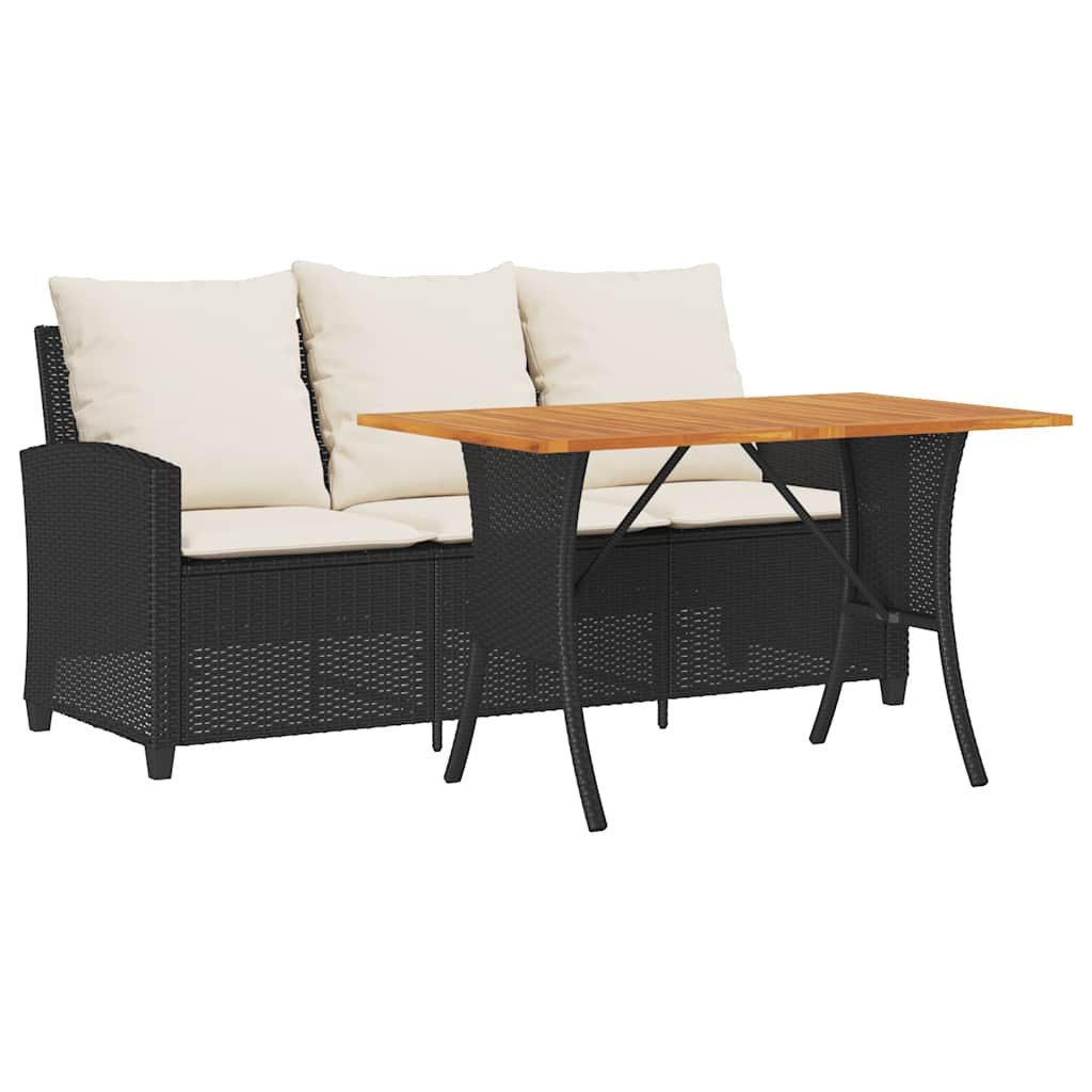 vidaXL Loungesofa Gartensofa 3-Sitzer mit Kissen & Tisch Schwarz Poly Rattan, 1 Teile