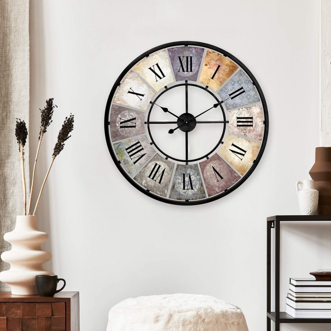 K&L Wall Art Wanduhr Große XXL Vintage Metalluhr Wohnzimmer Uhr XL Retro Küchenuhr (Used Look Metalluhr, leises Quarz Uhrwerk)