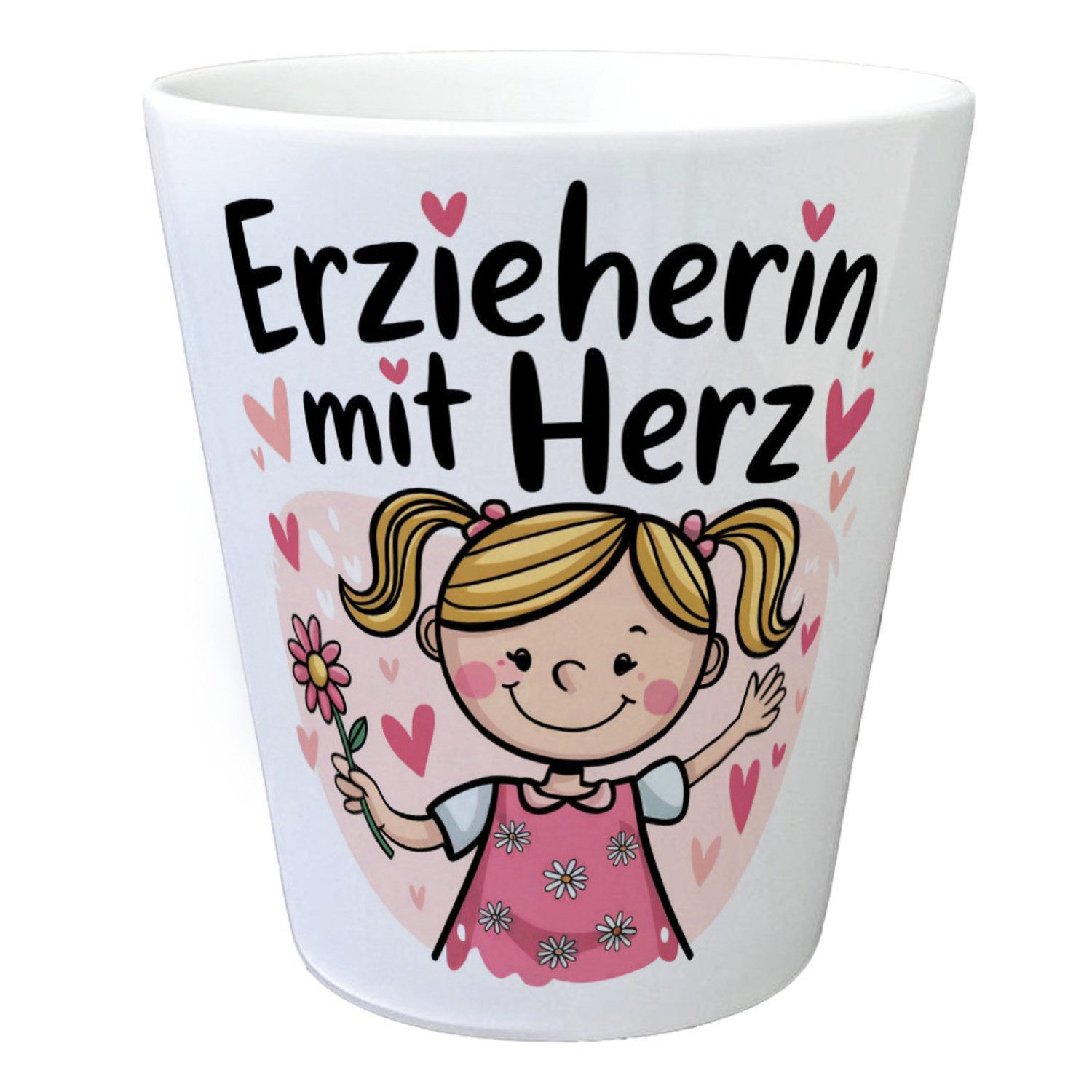 speecheese Blumentopf Fröhliches Cartoon-Mädchen Erzieherin mit Herz Blumentopf