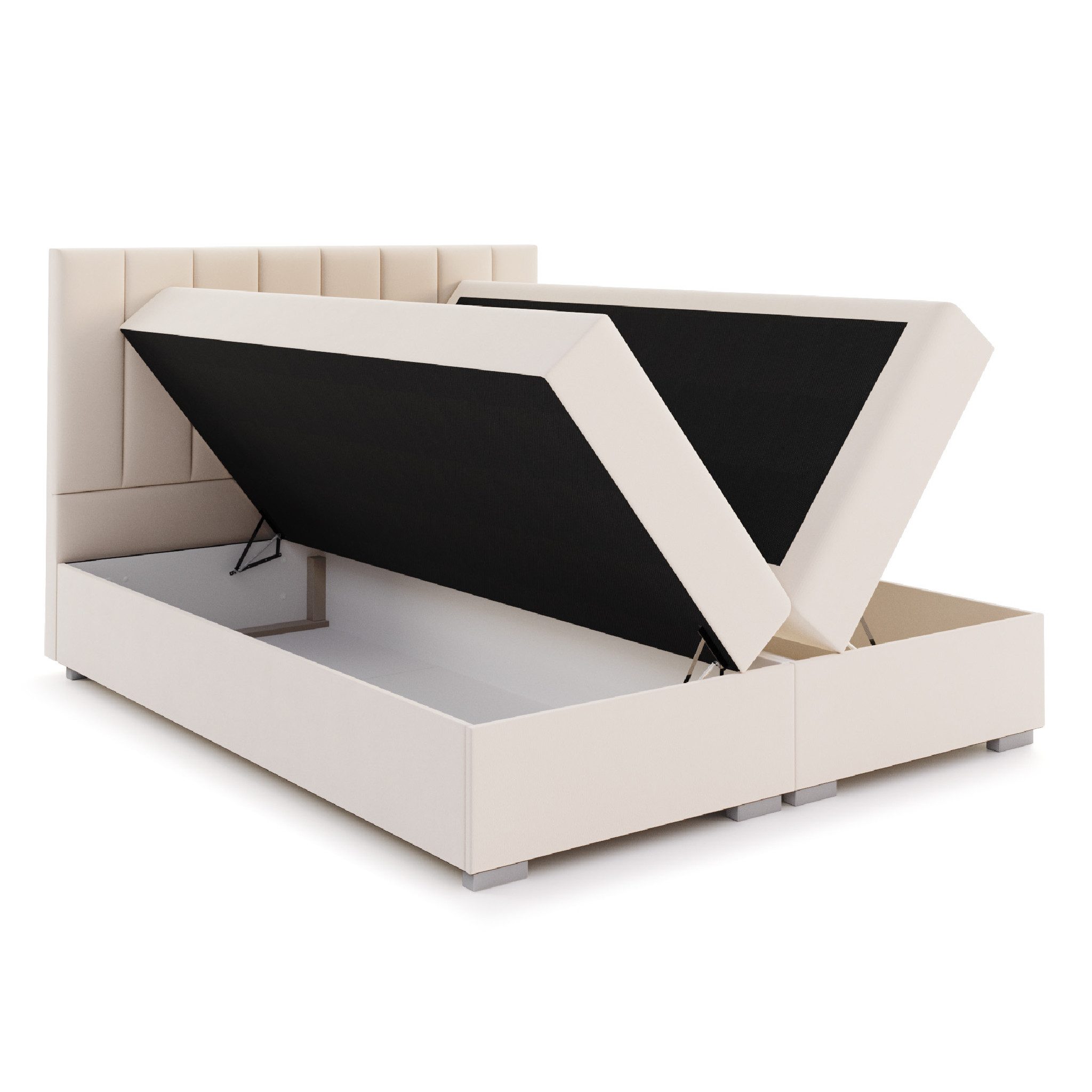 FDM Boxspringbett HEBRON Boxspring Komplettbett Polsterbett Federkernmatratze (verfügbar 140x200 160x200 180x200cm, Bettrahmen, Bett, mit großen gepolsterten Kopfteil, mit Bettkasten zum aufklappen)