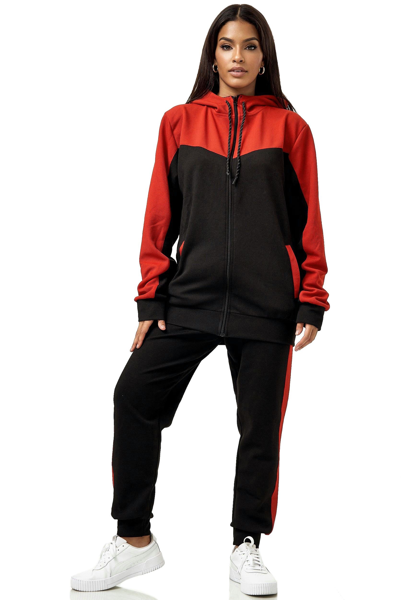 L.gonline Freizeitanzug Damen Trainingsanzug, Jogginganzug mit Kapuzenjacke, 0986 (Kapuzenjacke mit Reißverschluss, Hose, 2-tlg), Fitness Freizeit Casual – Bild 2 von 5