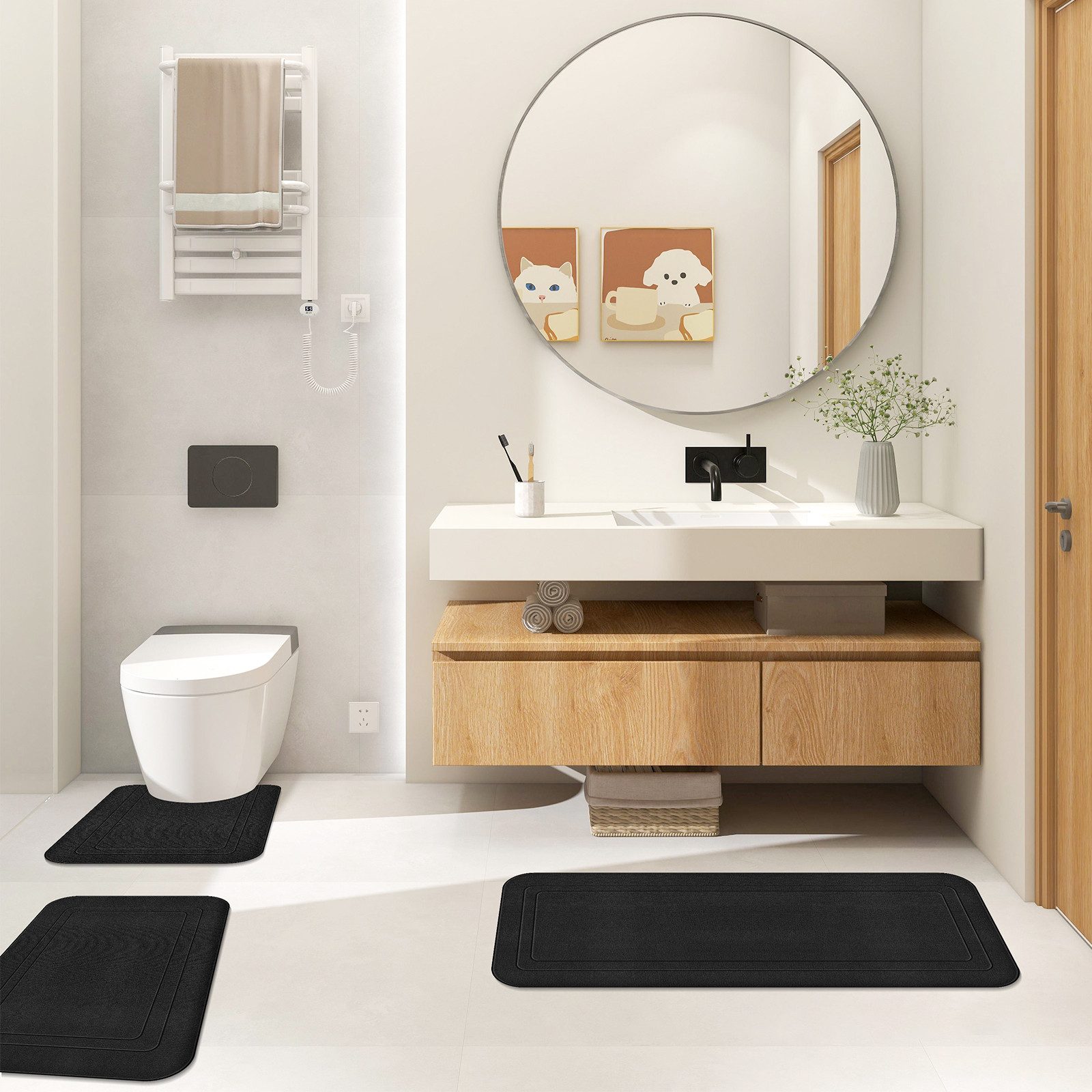 BlingBin Badematte Badezimmerteppich Set 3 Teilig, Badteppich aus Memory Foam rutschfest, Memory Schaum, schnell trocknend, Waschbar, Memory-Schaum, Rechteck, mit U Förmige wc Vorleger, Badteppich Waschbar Badvorleger Set