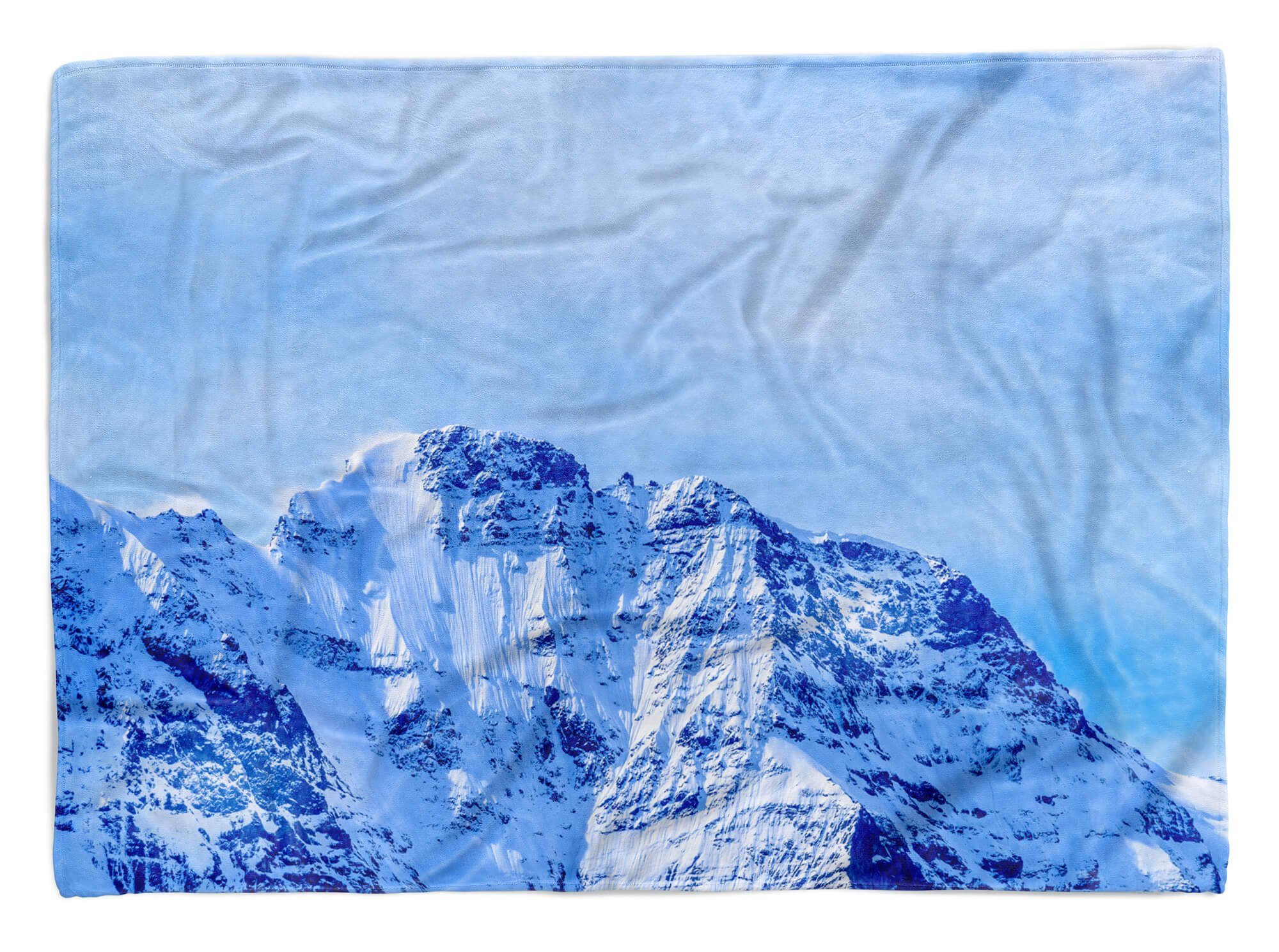 Sinus Art Handtücher Handtuch Strandhandtuch Saunatuch Kuscheldecke mit Fotomotiv Schneegipfel Berge Blau, Baumwolle-Polyester-Mix (1-St), Handtuch