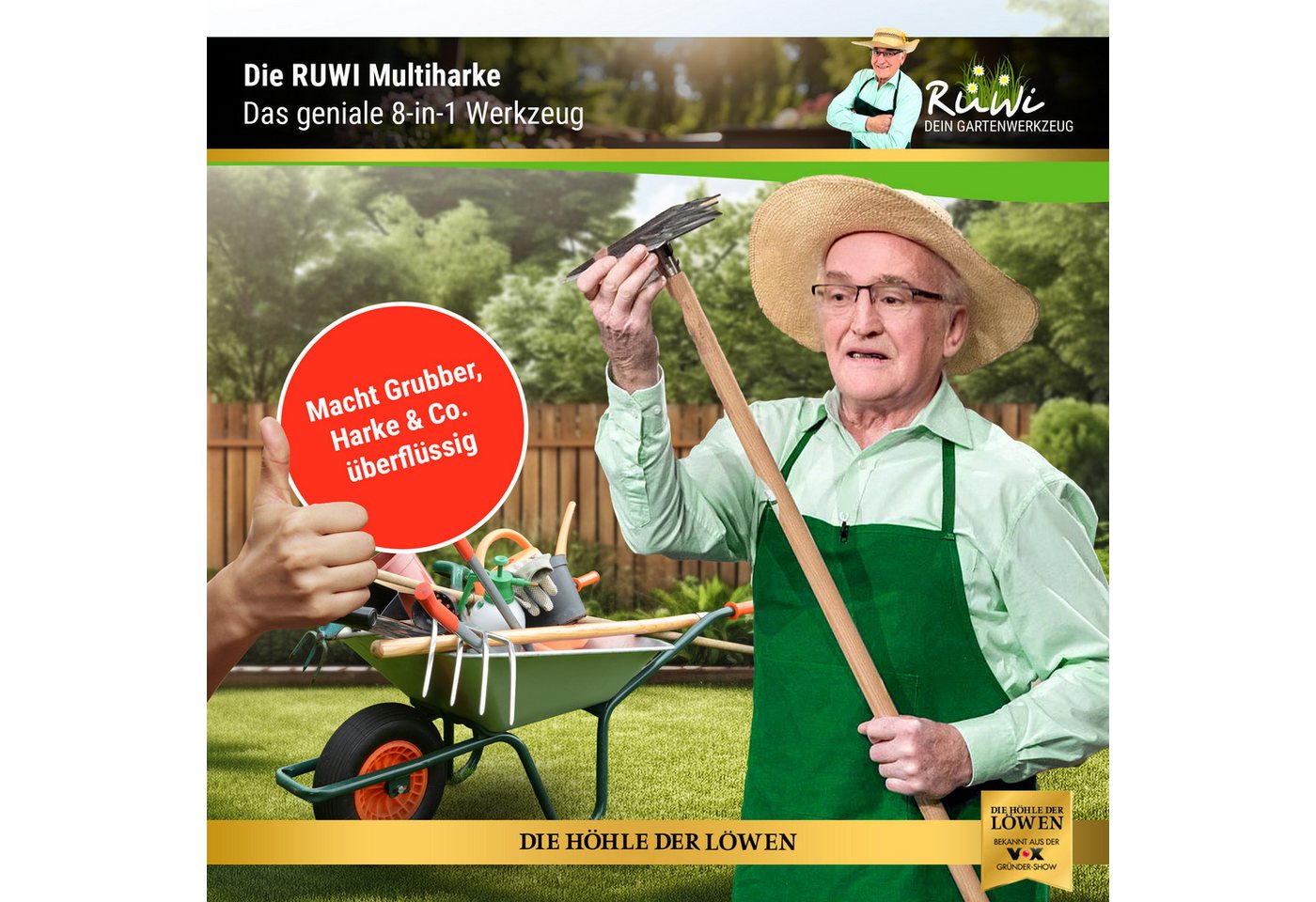 Thumbnail - miweba Gartenhacke RUWI Hacke 8in1 Gartenhacke, Fugenreiniger, Gartenwerkzeug, Hacke Garten, Gartenhacke, Harke, Grubber...
