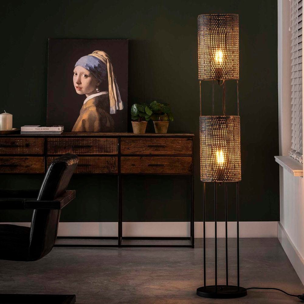 famlights Stehlampe famlights, Stehleuchte Lino in Schwarz und Braun E27 2-flammig