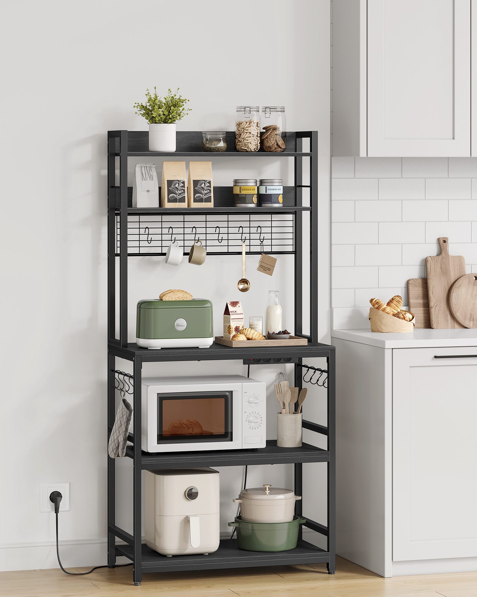 VASAGLE Standregal, Küchenregal mit Steckdosen, 14 Haken, 40 x 80 x 170 cm günstig online kaufen