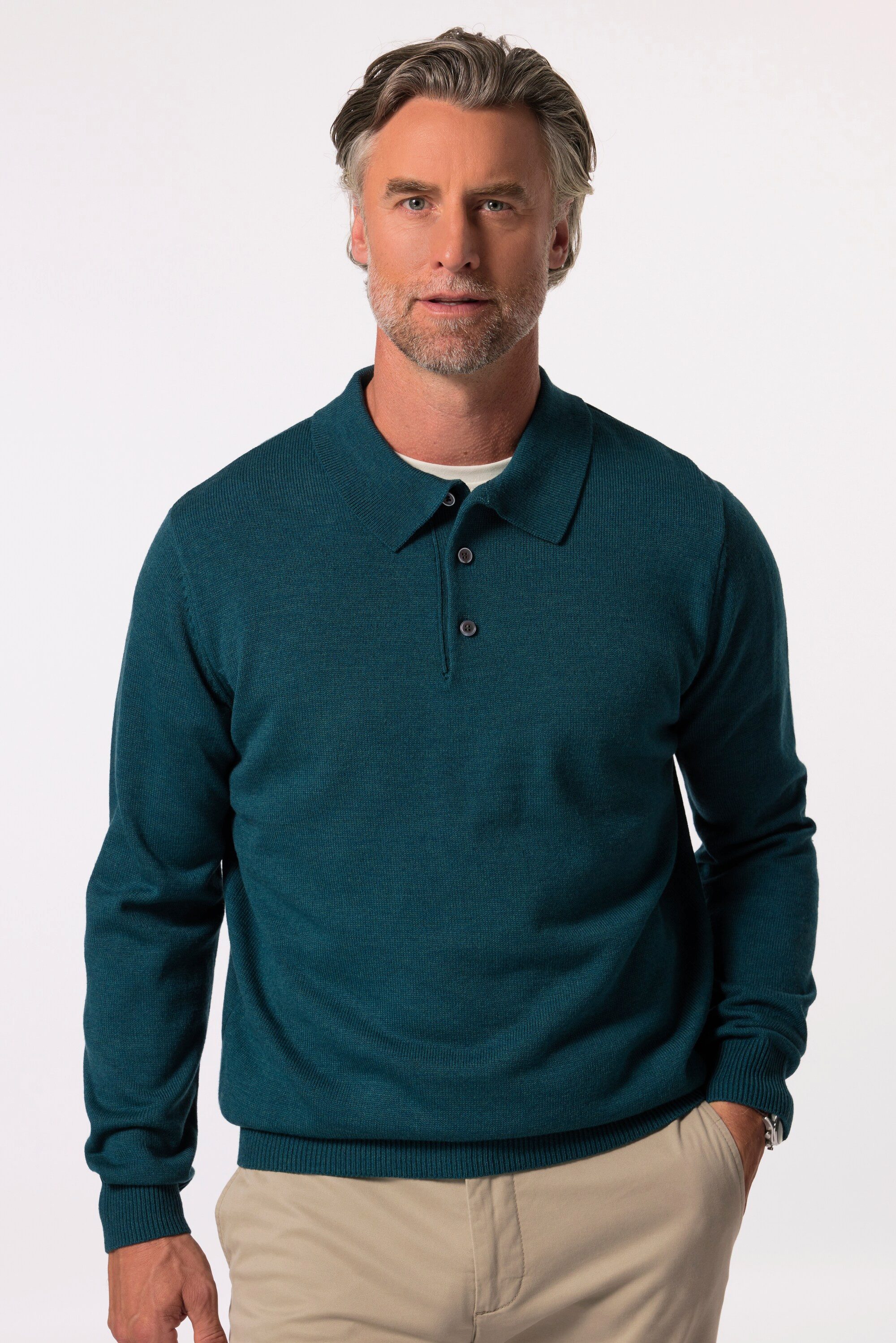 Rundhalspullover Strick-Poloshirt Langarm