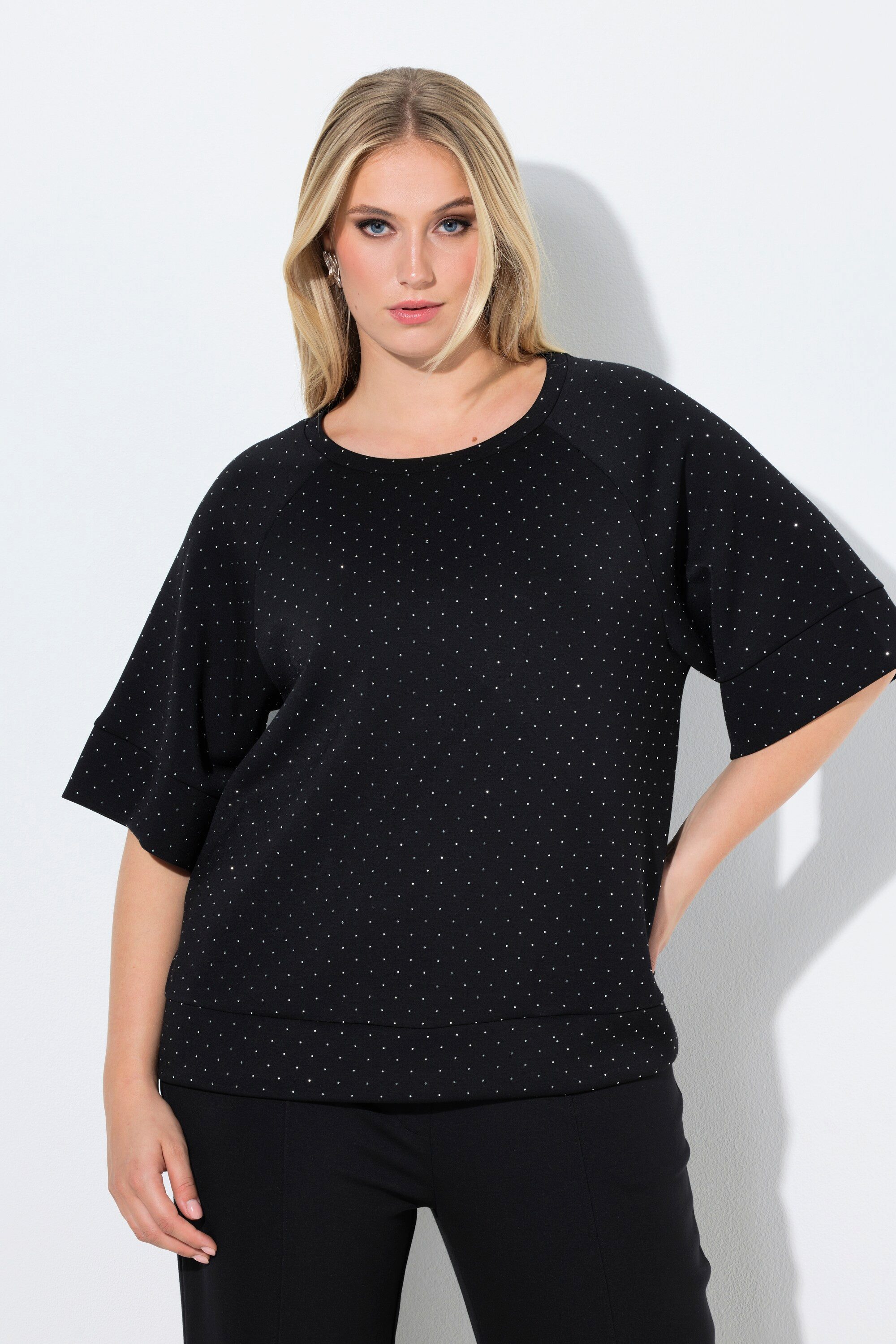 Ulla Popken Sweatshirt Sweatshirt Ziersteine Rundhals Halbarm Modalmix