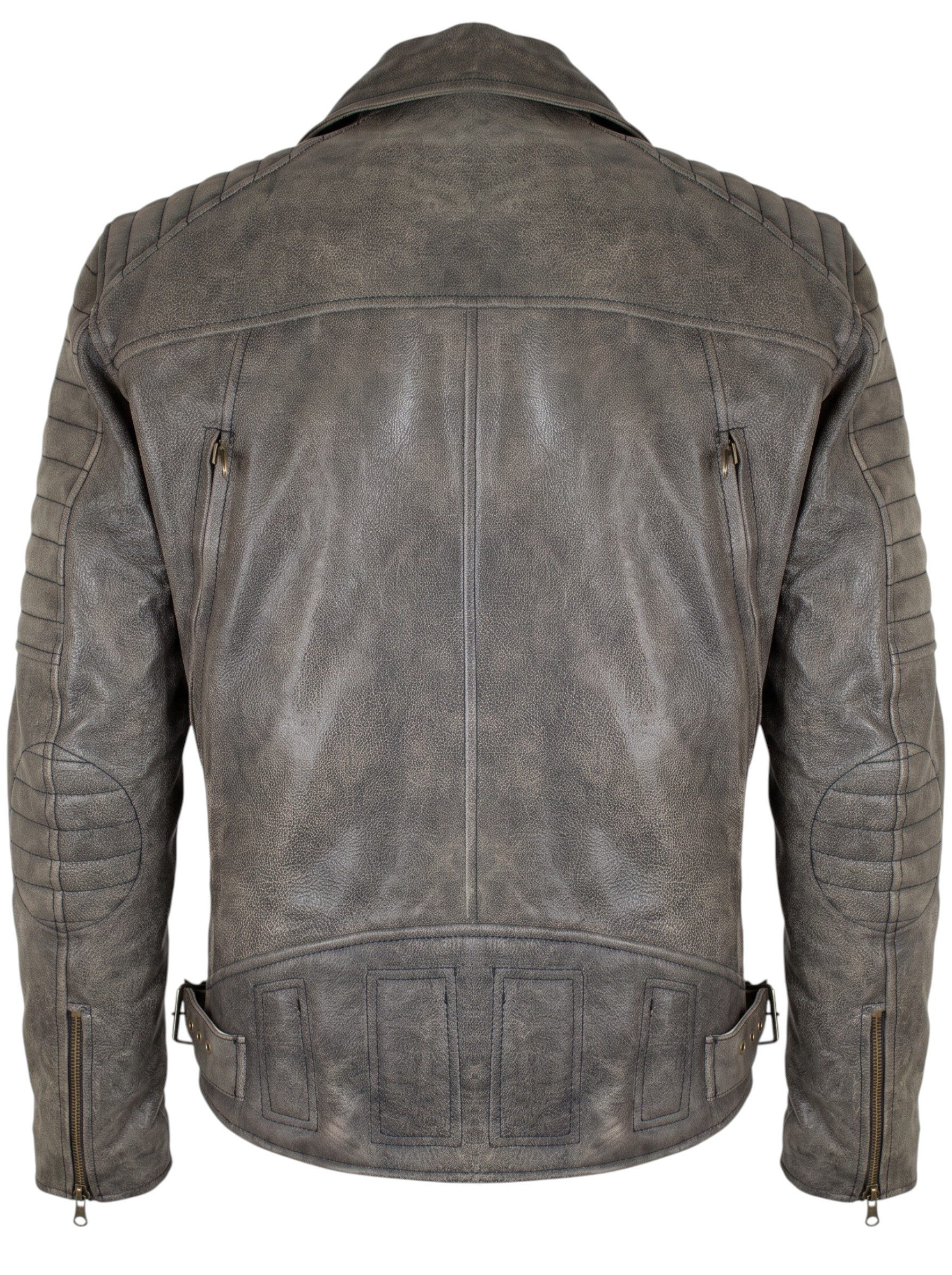 MDM Motorradjacke Retro Motorradjacke Biker Lederjacke im Vintage Stil Mit Protektoren an Schulter, Ellenbogen und Rücken