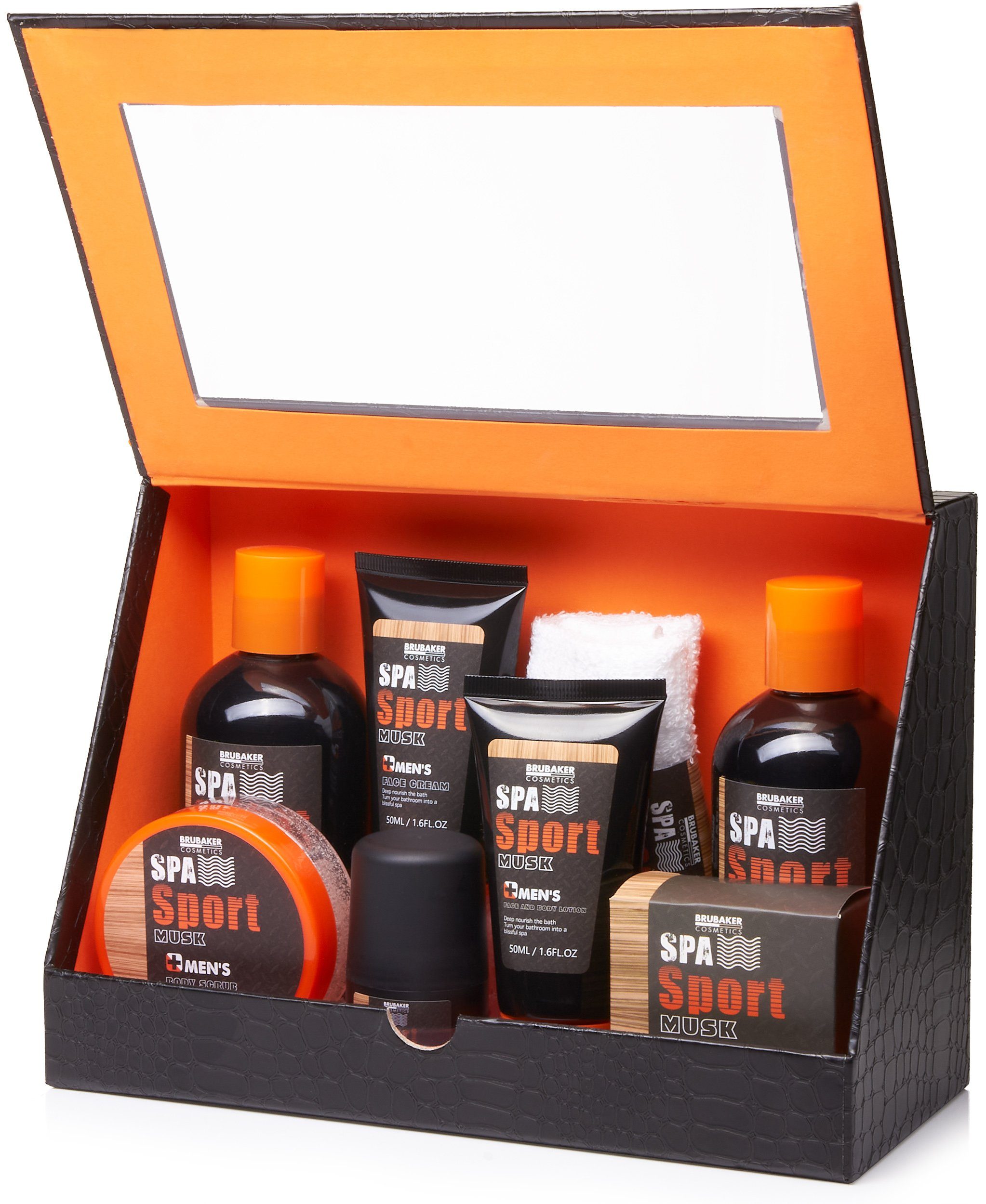 BRUBAKER Pflege-Geschenkset Herren Duschset und Badeset - Männer Geschenkset, 8-tlg., Pflegeset mit Spa Sport Musk Duft Geschenk für Papa – Bild 2 von 5