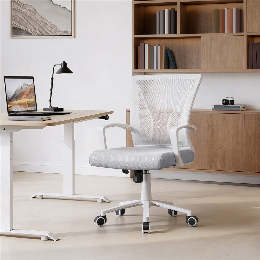 Yaheetech Bürostuhl aus Mesh-Gewebe Höhenverstellbarer Schreibtischstuhl, Ergonomischer Drehstuhl Arbeitsstuhl Computerstuhl mit Wippfunktion – Bild 2 von 5