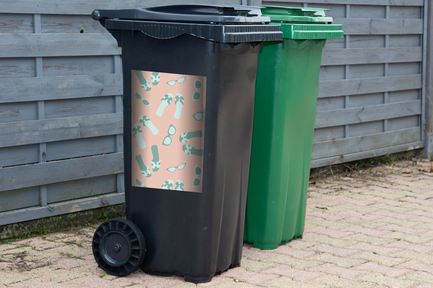Mülleimer-aufkleber, Mülltonne, Flip-Flops (1 Container, St), MuchoWow Abfalbehälter - - Wandsticker Rosa Sommer Sticker,