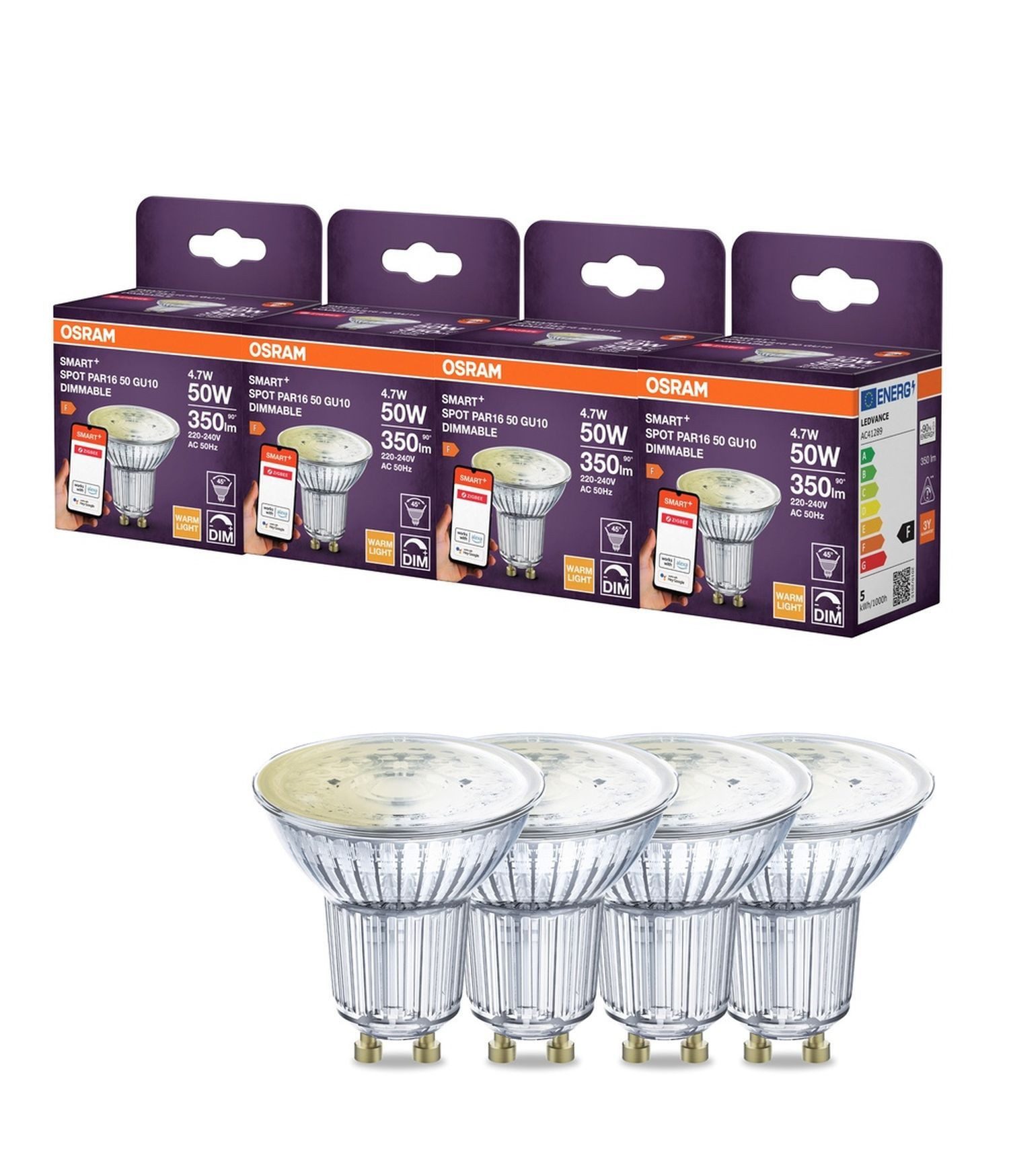 Licht-Erlebnisse LED-Leuchtmittel LAMP, GU10, Warmweiß, Reflektor Lampe GU10 4er Set 2700 K 350 lm warmweiß dimmbar Spot