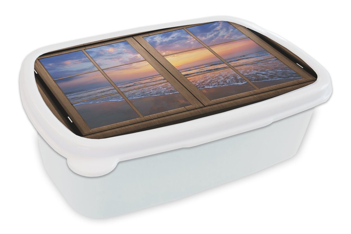 MuchoWow Lunchbox Aussicht - Strand Brotdose, Kunststoff, - weiß für Erwachsene, Mädchen Jungs für Meer, und und (2-tlg), Brotbox Kinder