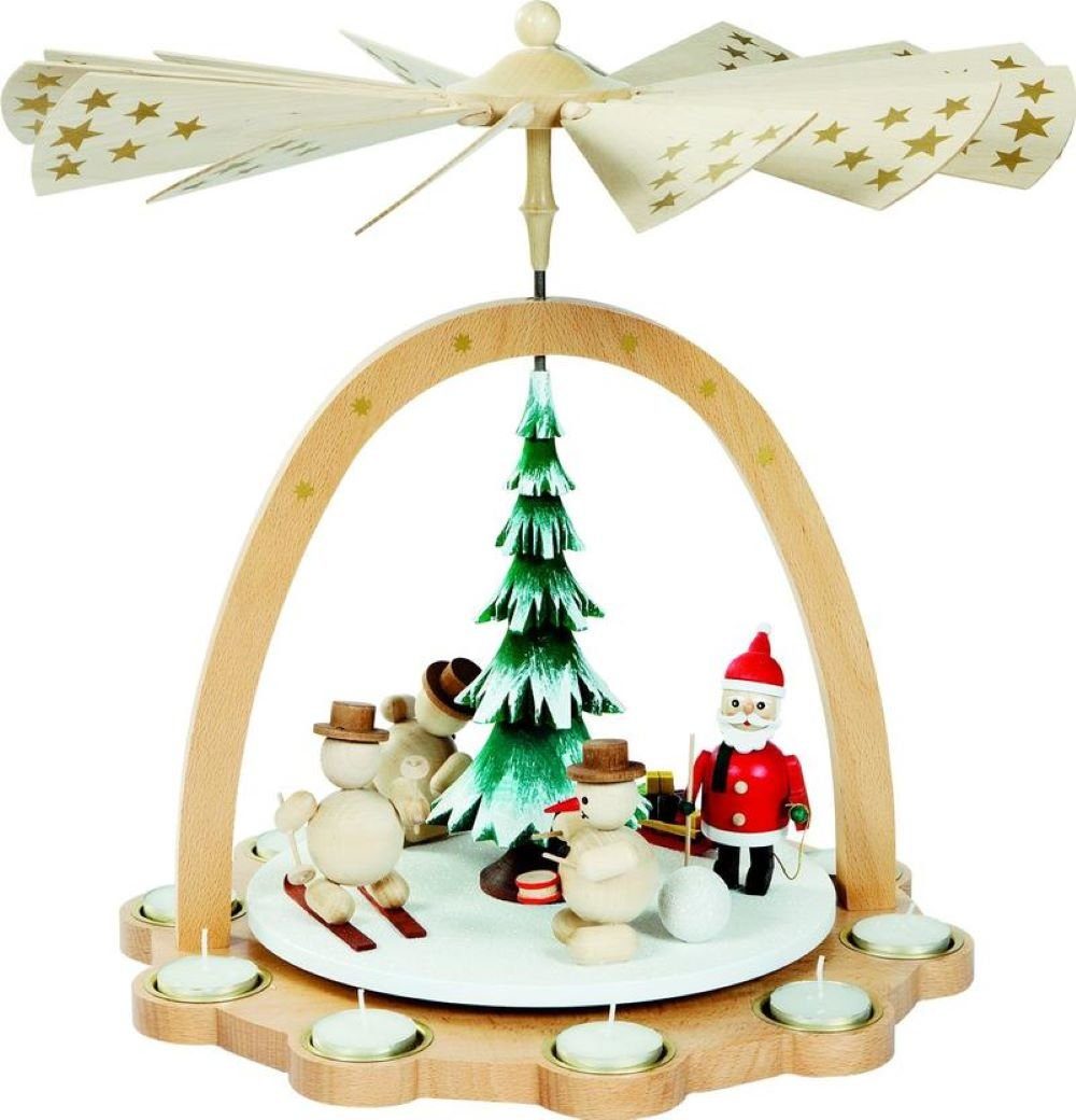 Richard Glaesser Weihnachtspyramide Teelichtpyramide Schneemänner, Handwerkskunst aus dem Erzgebirge