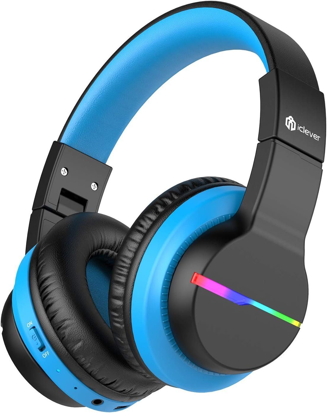 (Bluetooth, BTH12 Schwarz LED-Leuchten, iclever Farbige Lautstärkebegrenzung) Over-Ear-Kopfhörer mit 74/85/94dB