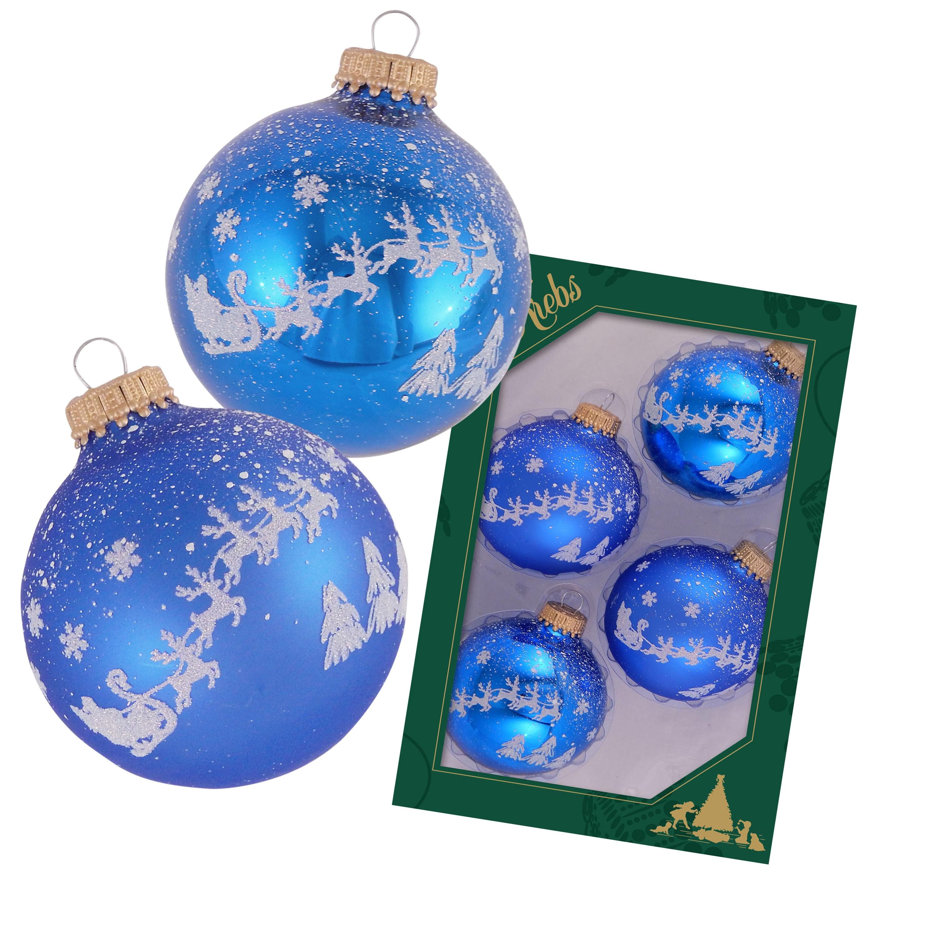 Weihnachtsbaumkugel 4er Set - Heiligabend im Dorf - ca. 7cm - aus Glas gefertigt
