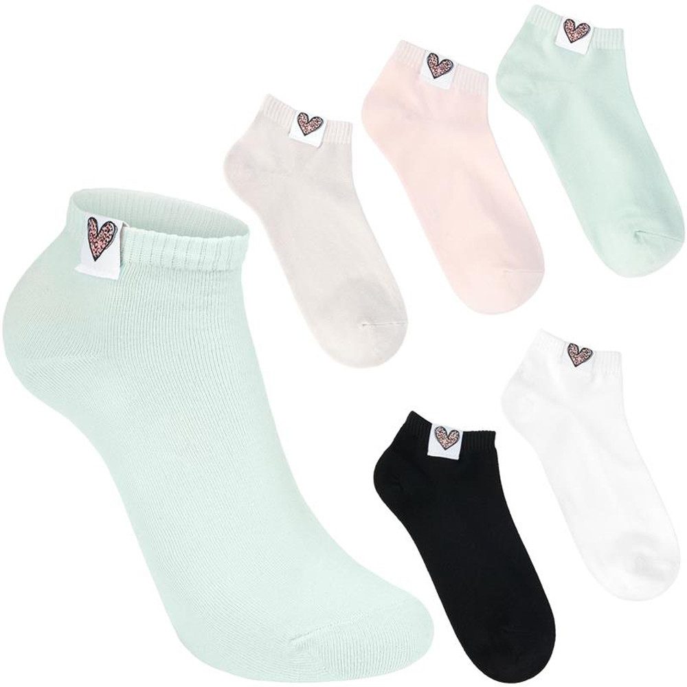 BRUBAKER Socken Kurze Sneakersocken mit Leopardenmuster Herz (Kuschelsocken Geschenk Set für Frauen, 5-Paar, Weiche flauschige Damensocken mit Baumwolle) Einfarbige Knöchelsocken - Mint, Rosa, Schwarz, Grau & Weiß