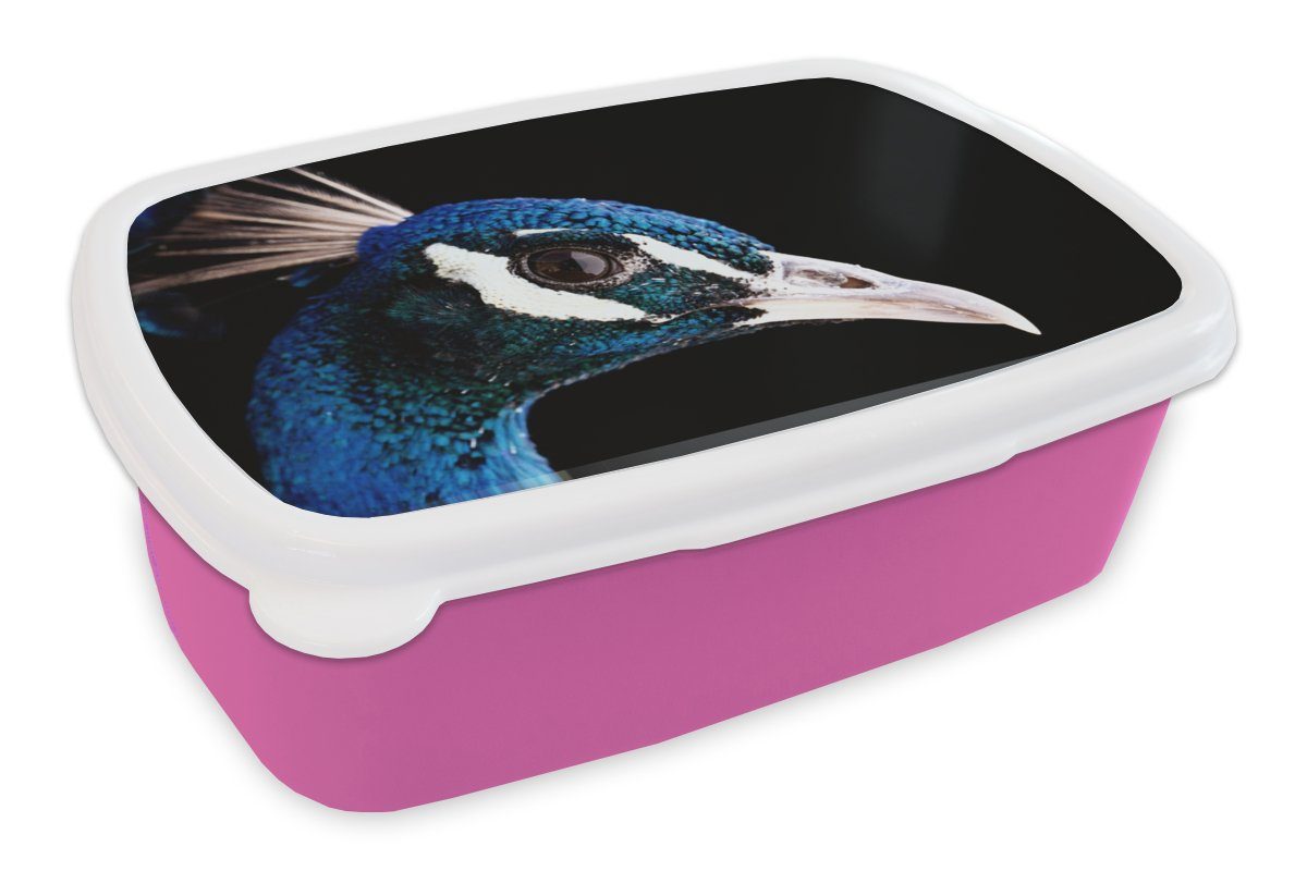 MuchoWow Lunchbox Pfau - Tier Brotdose Blau, - Erwachsene, Kinder, (2-tlg), Kunststoff, für rosa Kunststoff Mädchen, Snackbox, Brotbox