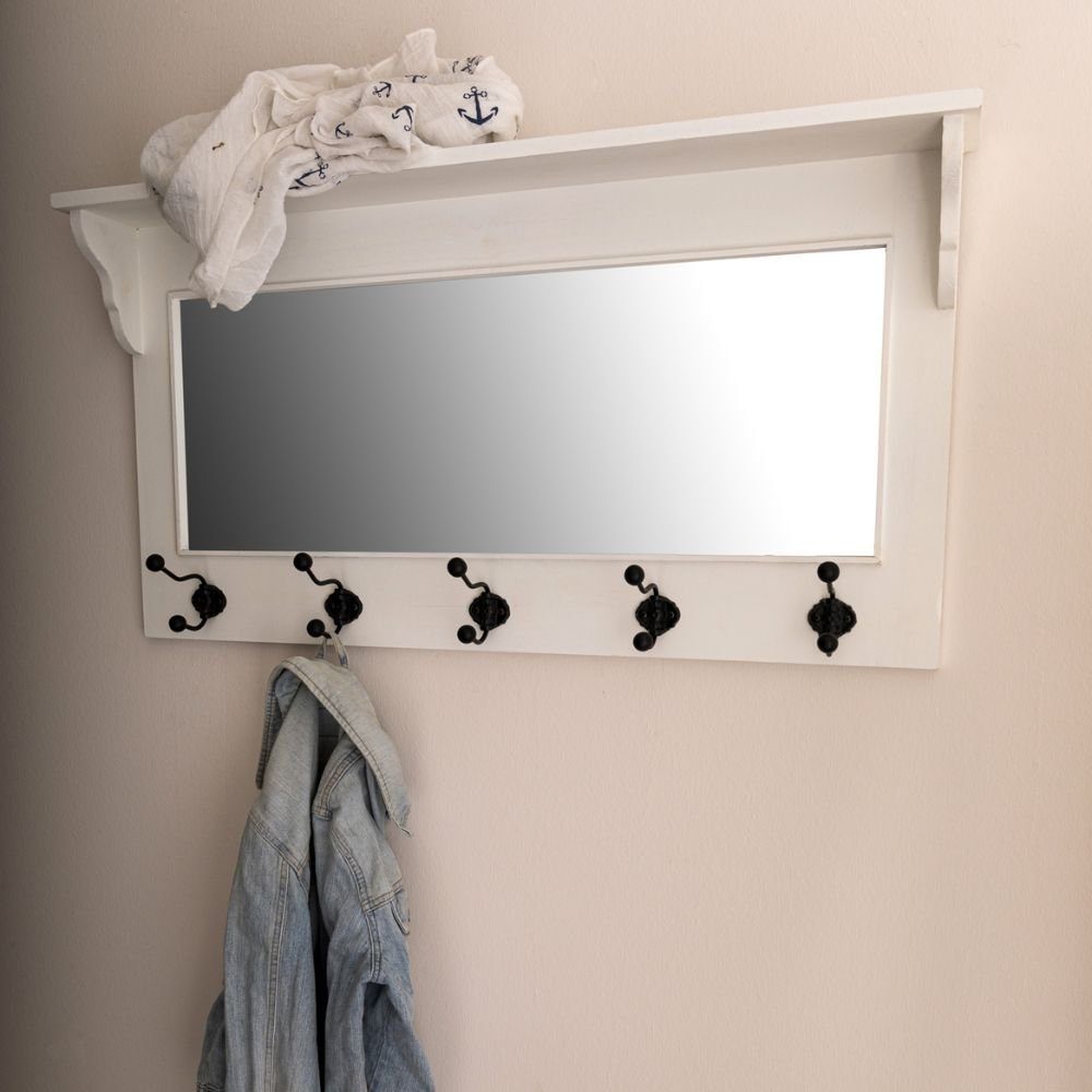 LebensWohnArt Garderobenhalter Landhaus Spiegelgarderobe LEA 95cm weiss Shabby-Chic