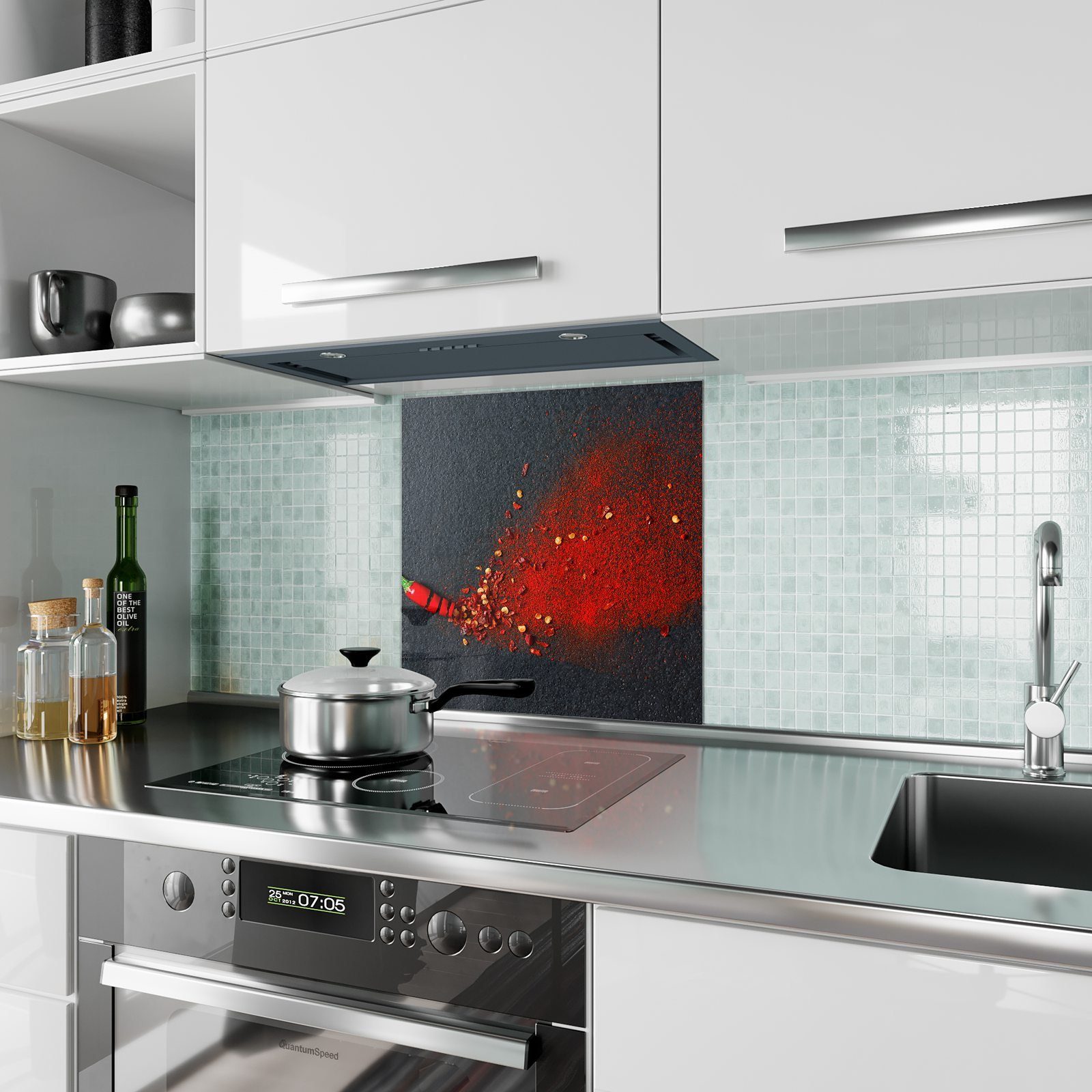 Motiv Chiliflocken Küchenrückwand Spritzschutz mit Primedeco Glas Küchenrückwand