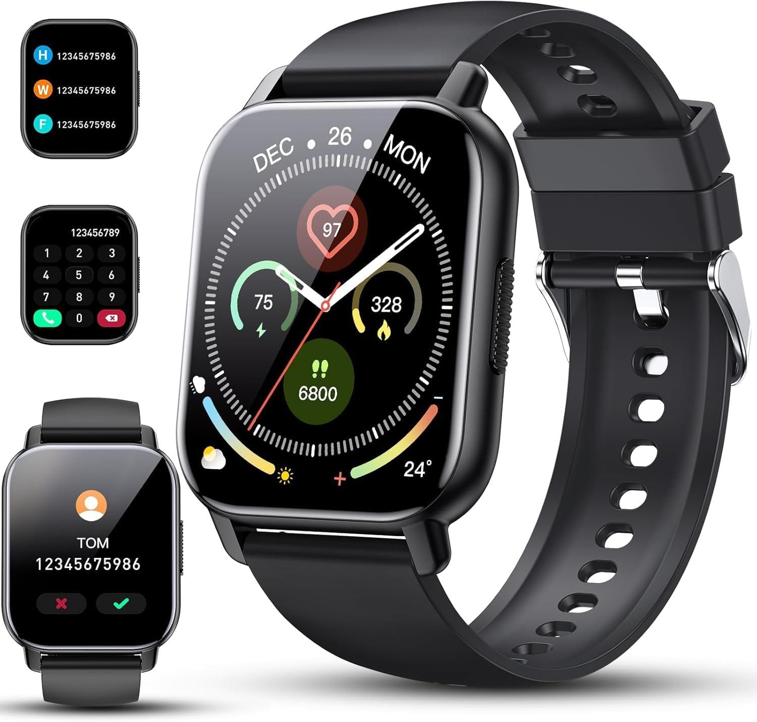 Poounur Y6 Smartwatch (4,7 cm, Andriod ios), Große Display Smartwatch mit Fitnessfunktionen