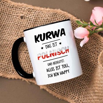 GRAVURZEILE Tasse mit Spruch - Alles toll Kurwa - Langlebiger Druck - Lustiges Geschenk, aus Keramik - Spülmaschinenfest, Farbe: Schwarz & Weiß