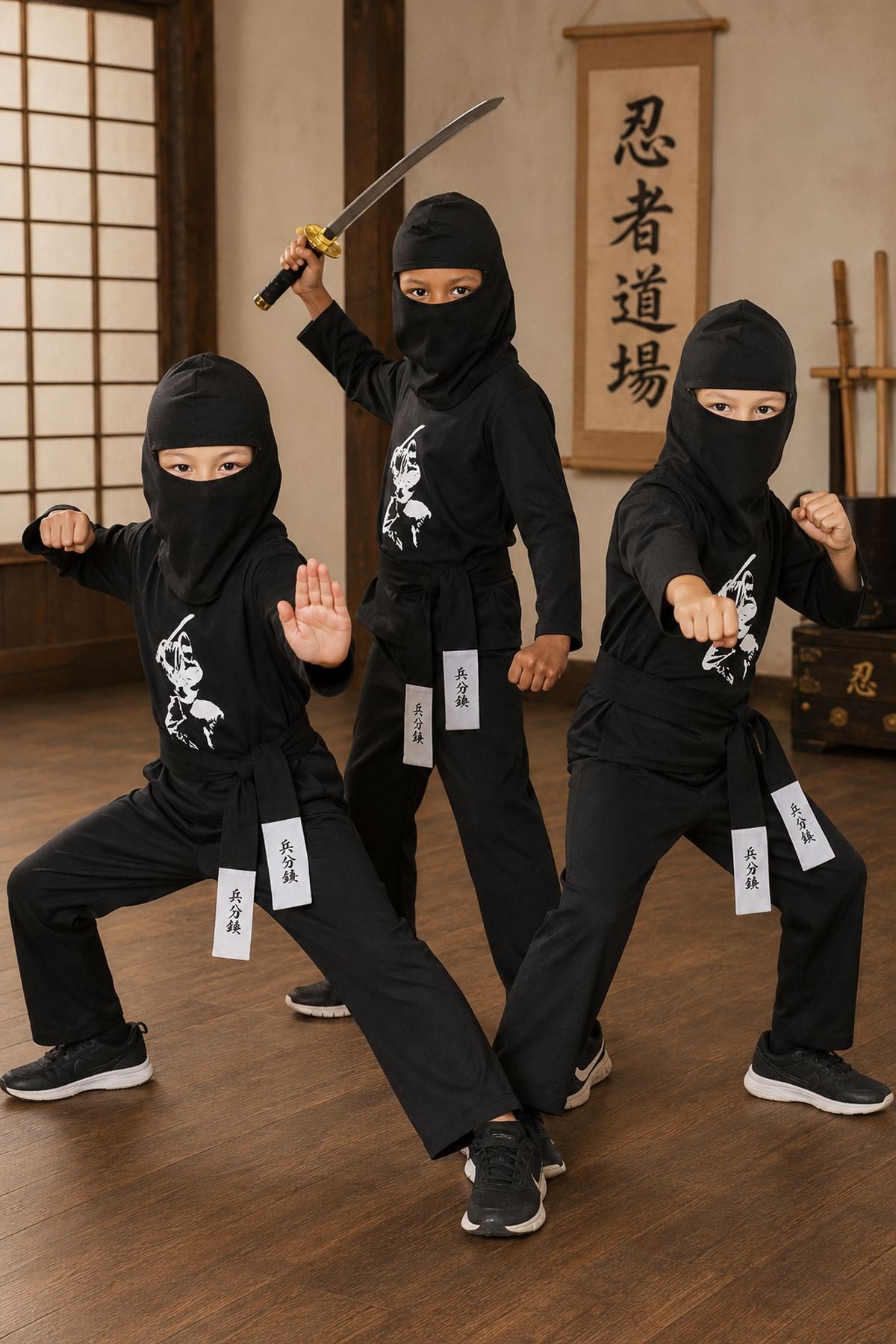 Das Kostümland Kostüm Ninja Kostüm Kinder 4-tlg.  Samurai Verkleidung S
