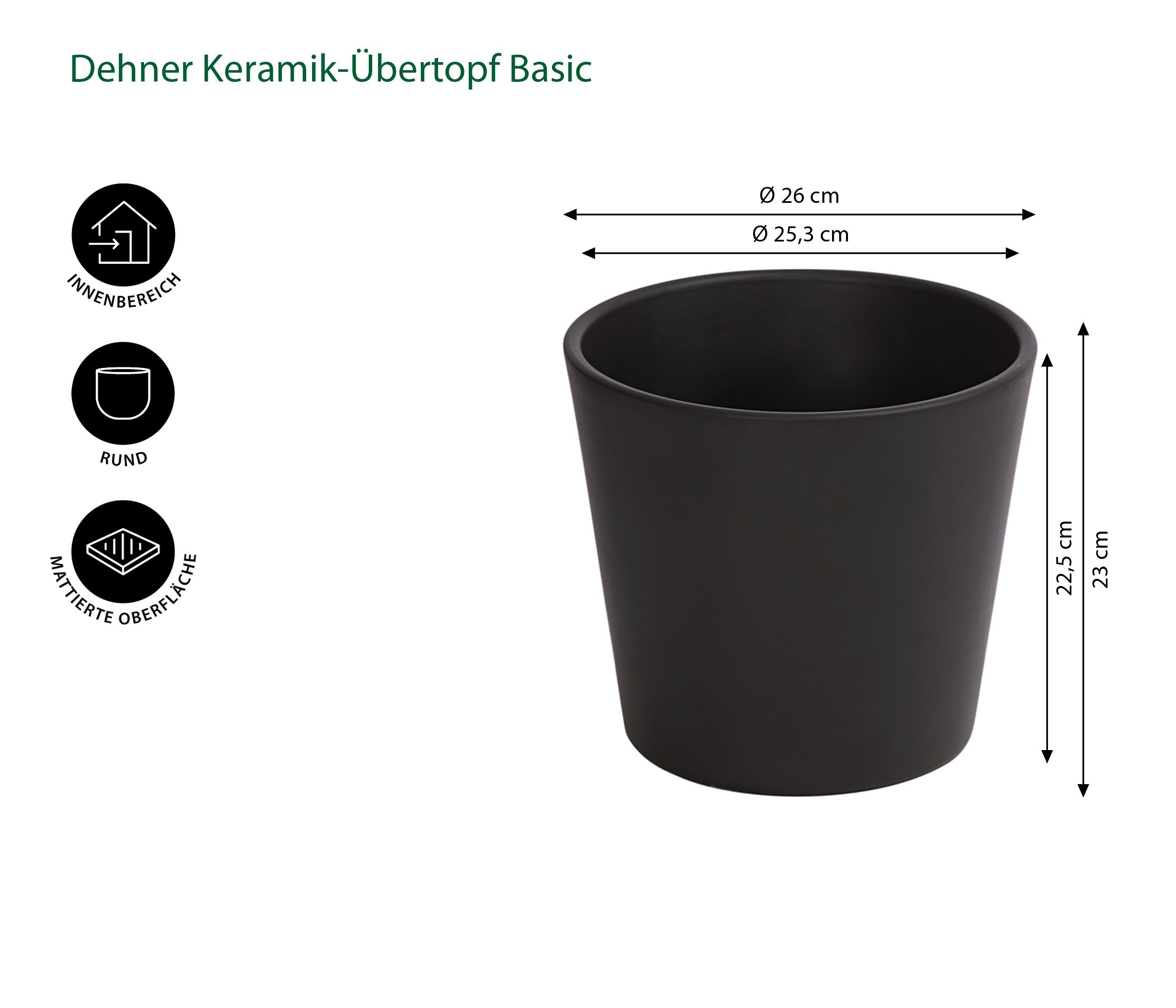 Dehner Übertopf Basic Blumentopf, rund, Keramik, günstig online kaufen