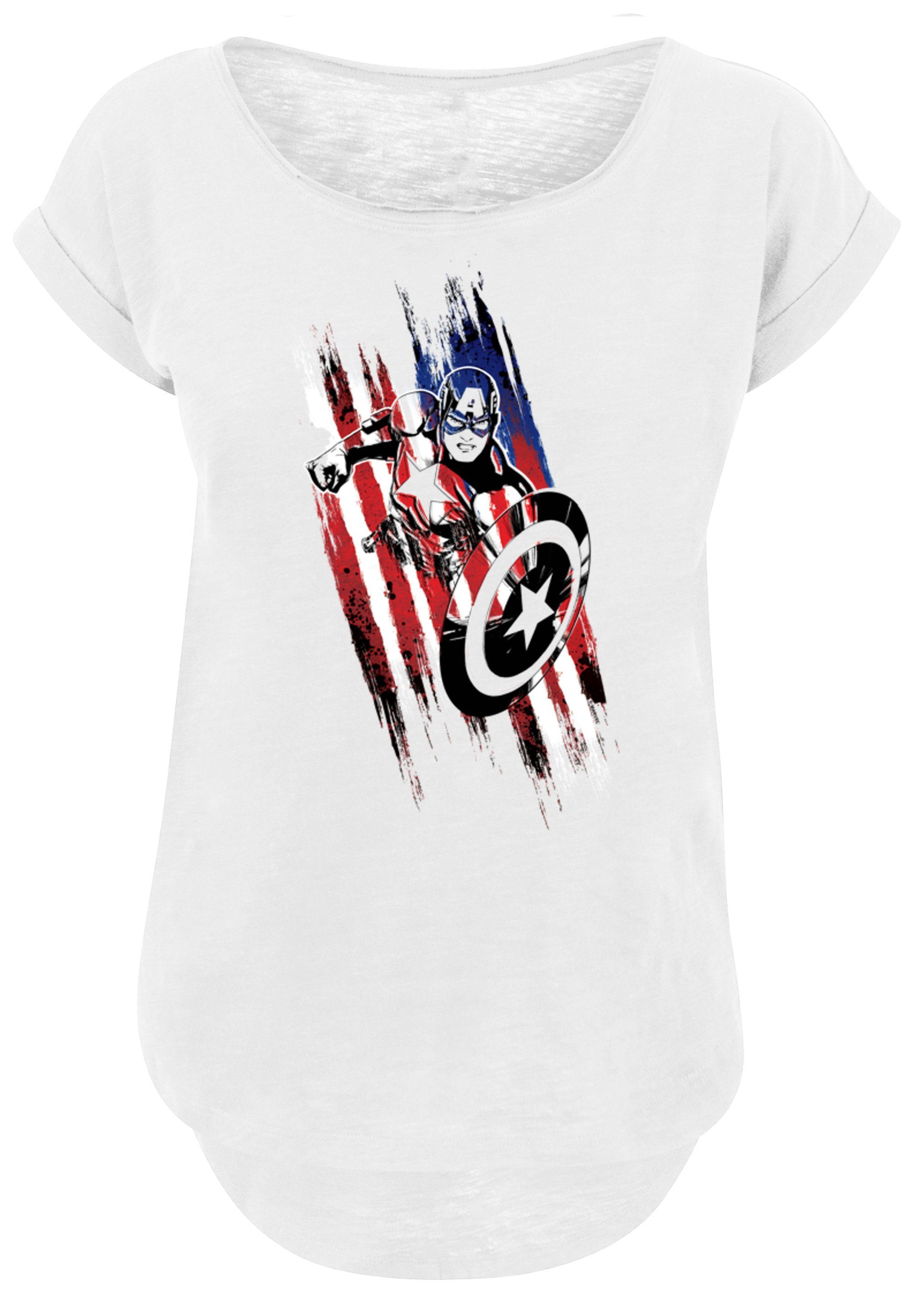 F4NT4STIC T-Shirt Long Cut T-Shirt 'Marvel Avengers Captain America  Streaks' Print