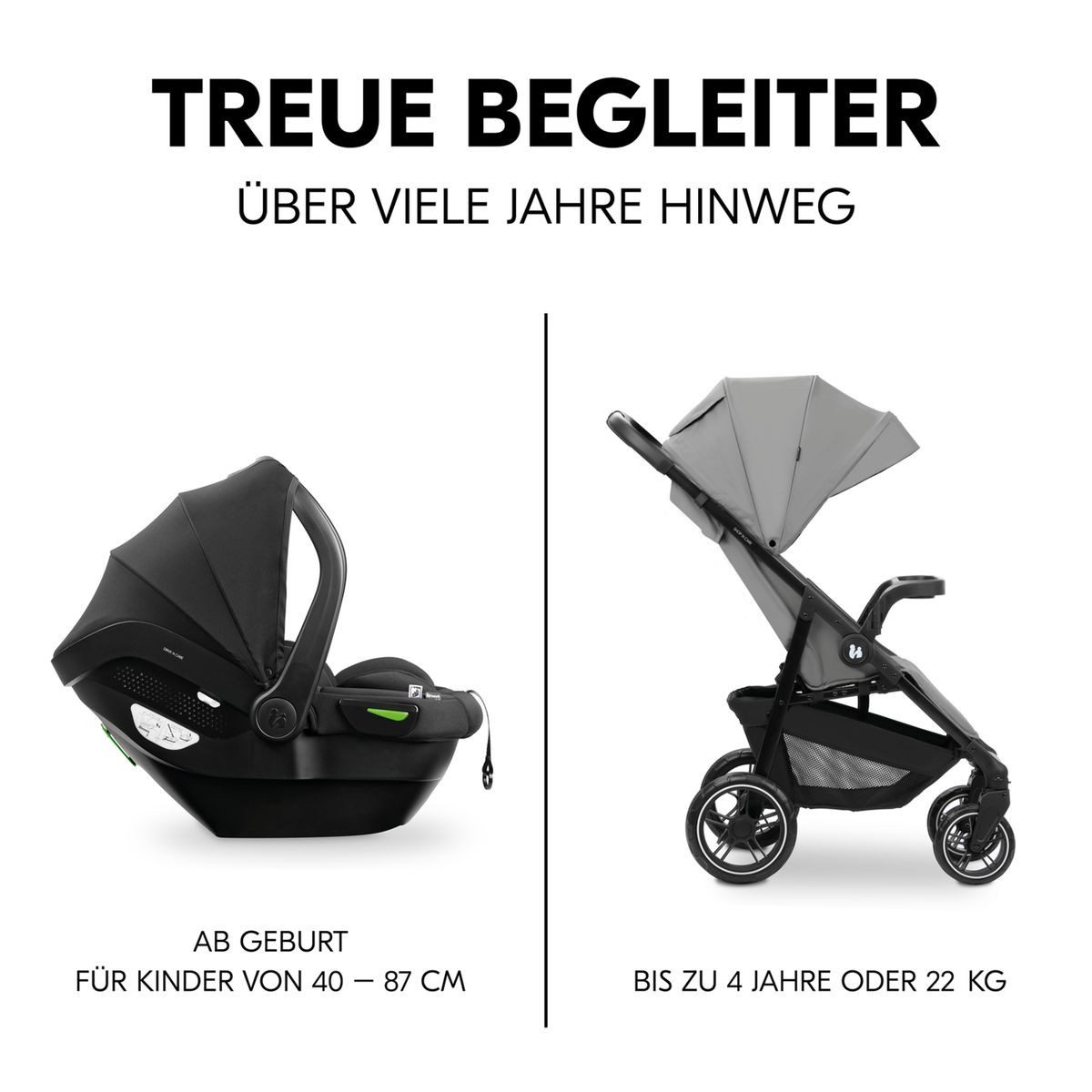 Hauck Kinder-Buggy Shop N Care 2in1 - Grey, Kinderwagen Sportwagen Set inkl. Babyschale bis 22 kg klein faltbar – Bild 5 von 5