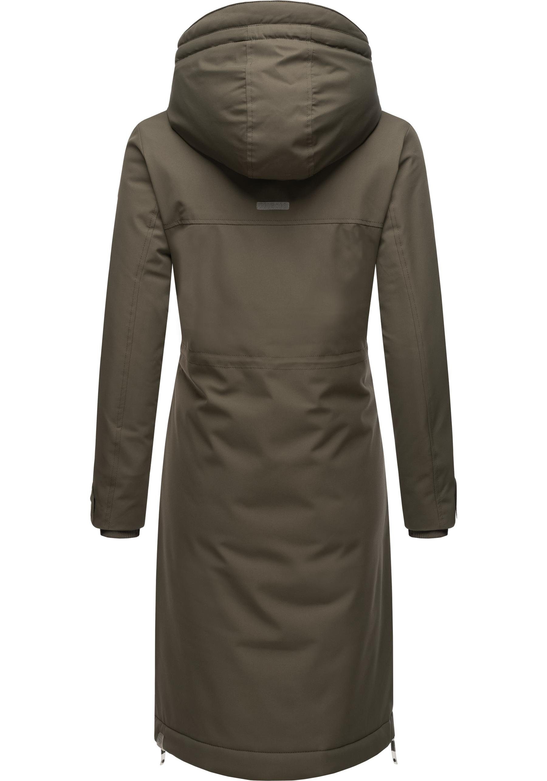 Ragwear Wintermantel Refutura Remake Langer wasserdichter Mantel mit Kapuze