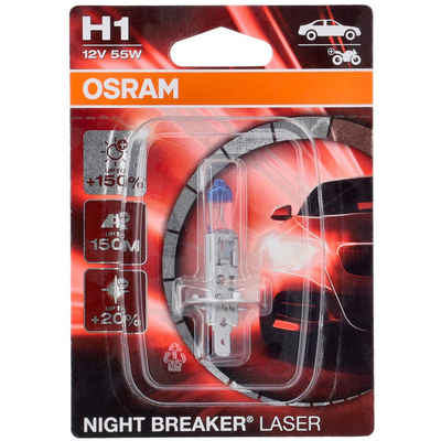 Osram KFZ-Ersatzleuchte Osram H1 Night-Breaker Laser 12V 55W, H1, 1 St., Kaltweiß, Xenon Look Effekt Halogen-Birnen Scheinwerfer-Lampe