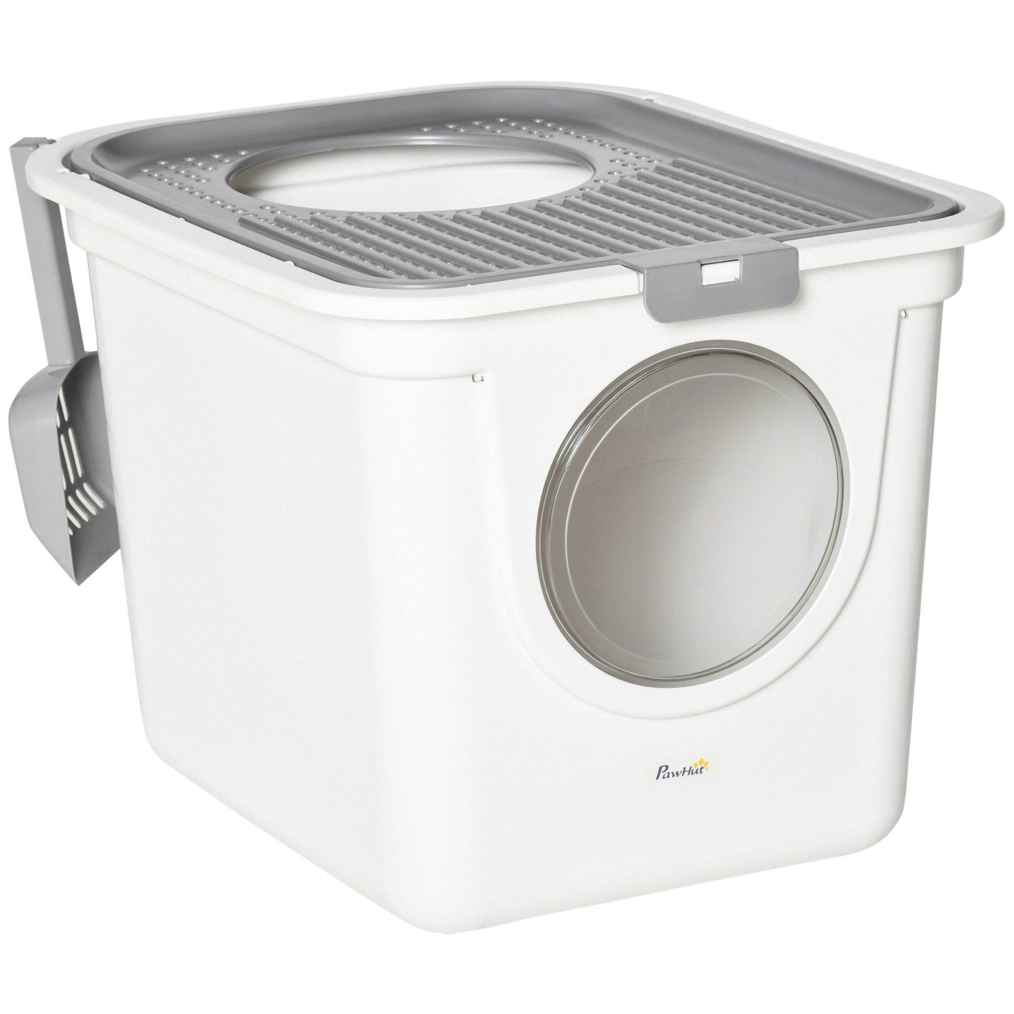 PawHut Katzentoilette Katzenklo mit Deckel mit Haube Schaufel für Katzen bis 5 kg, Grau+Weiß,44L x 55B x 39Hcm