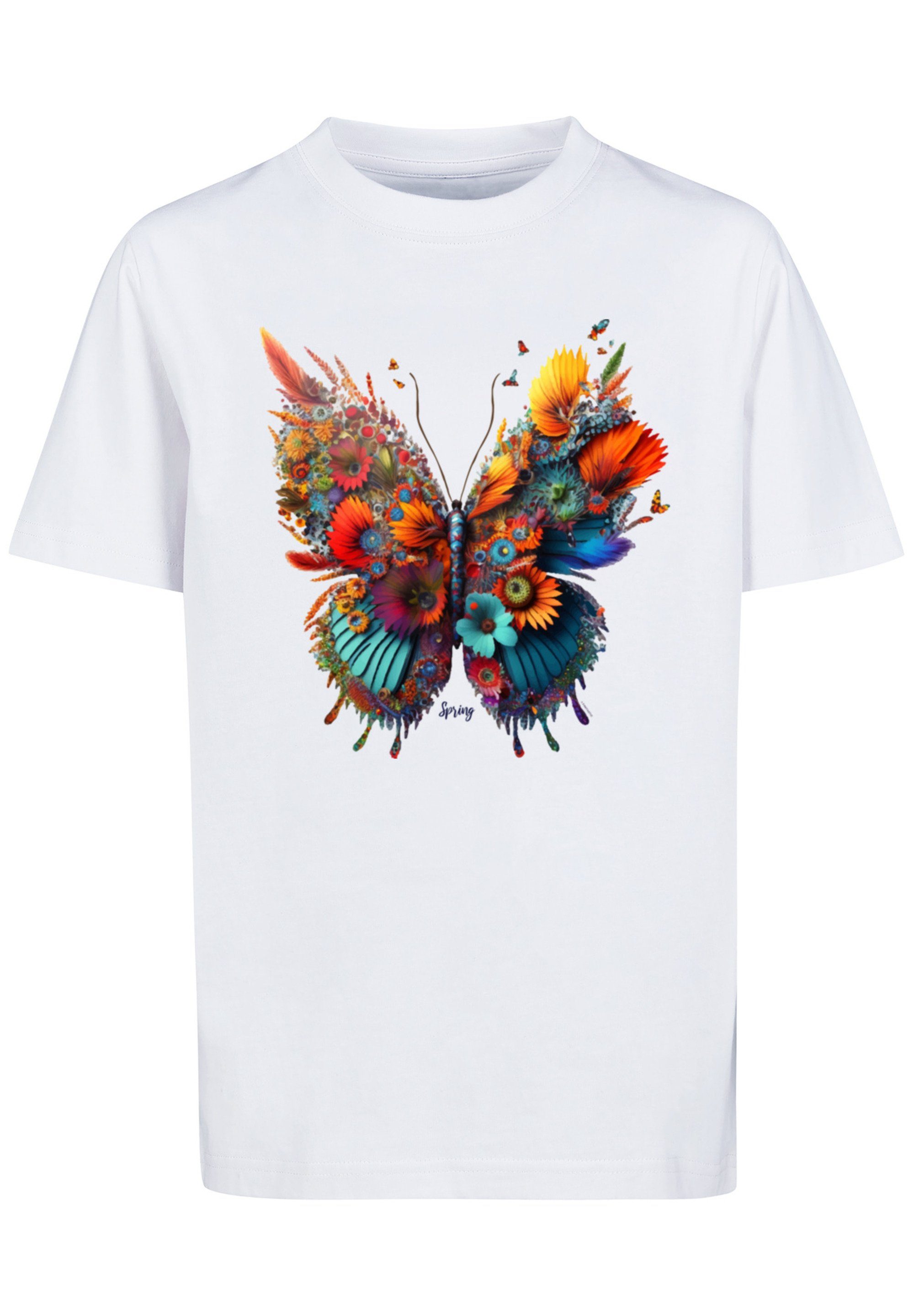 F4NT4STIC T-Shirt Schmetterling Blumen Tee Unisex Print weiß