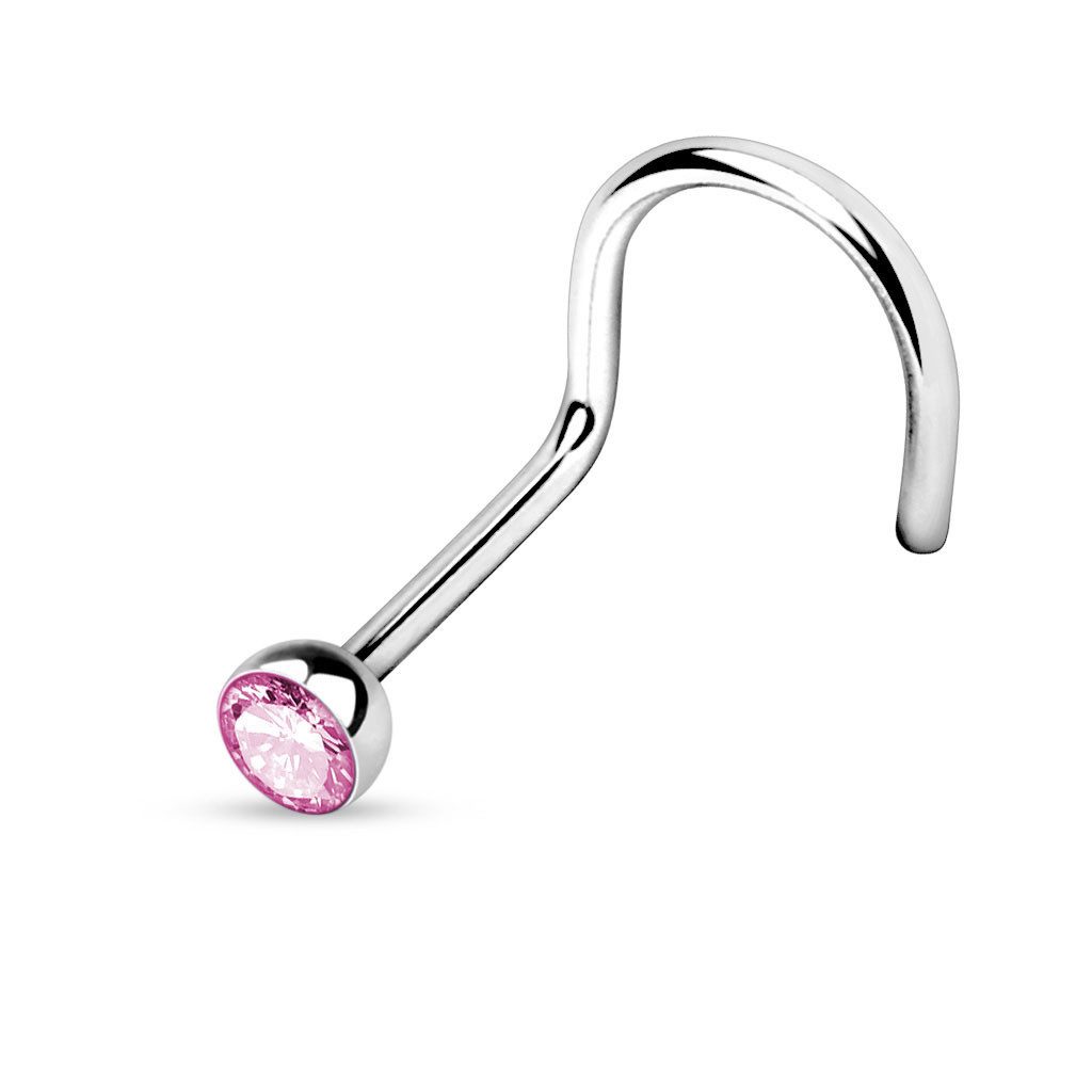 viva-adorno Nasenpiercing 1,0mm Nasenstecker gebogen Zirkonia Kristall Nasenring