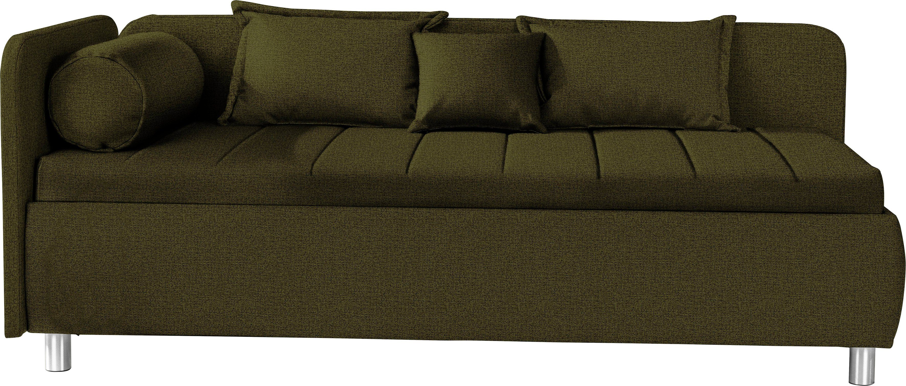 ADA trendline Schlafsofa Kiana, mit Bettkasten und Zierkissen, Liegefläche 90/200 cm oder 100/200 cm olivgrau TMD 3