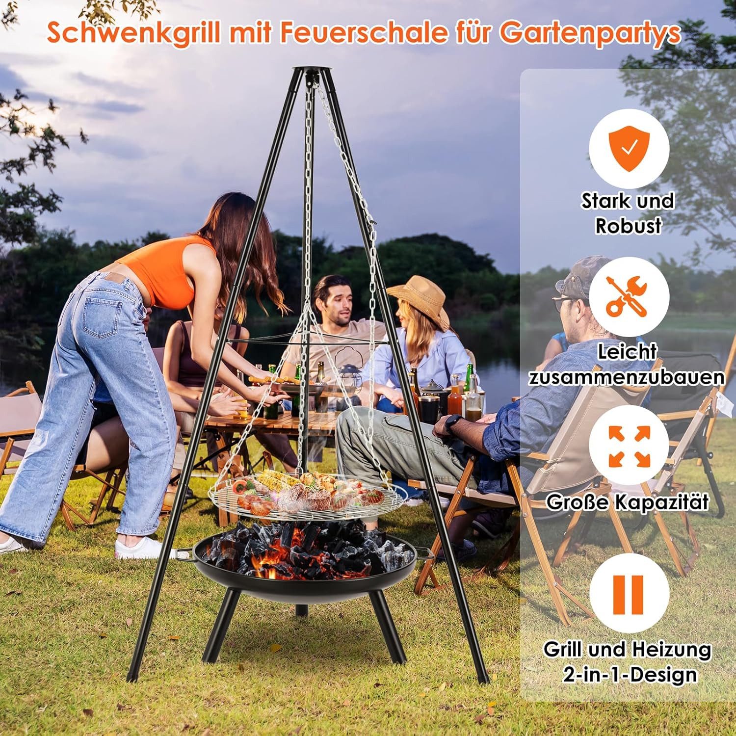 TLGREEN Feuerschale Höhenverstellbarer Kette (200 cm), (Feuerschalen für de günstig online kaufen