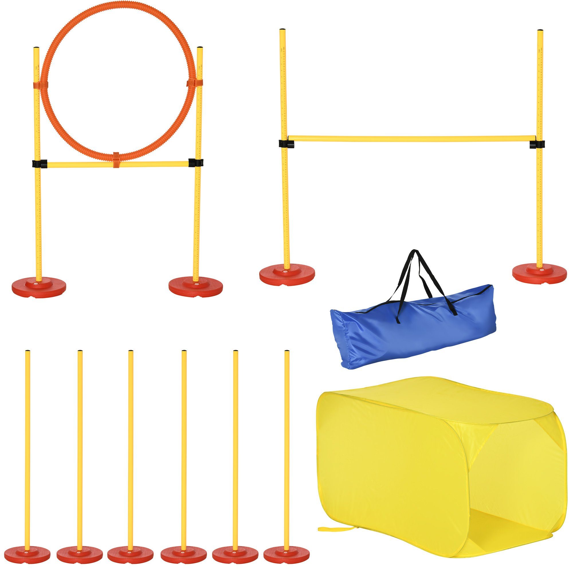 PawHut Agility-Hürde Hunde Agility Hürden Set, ABS, PE, Polyester, Hundetrainings-Set (4-tlg) Kunststoff, Polyester, Gelb
