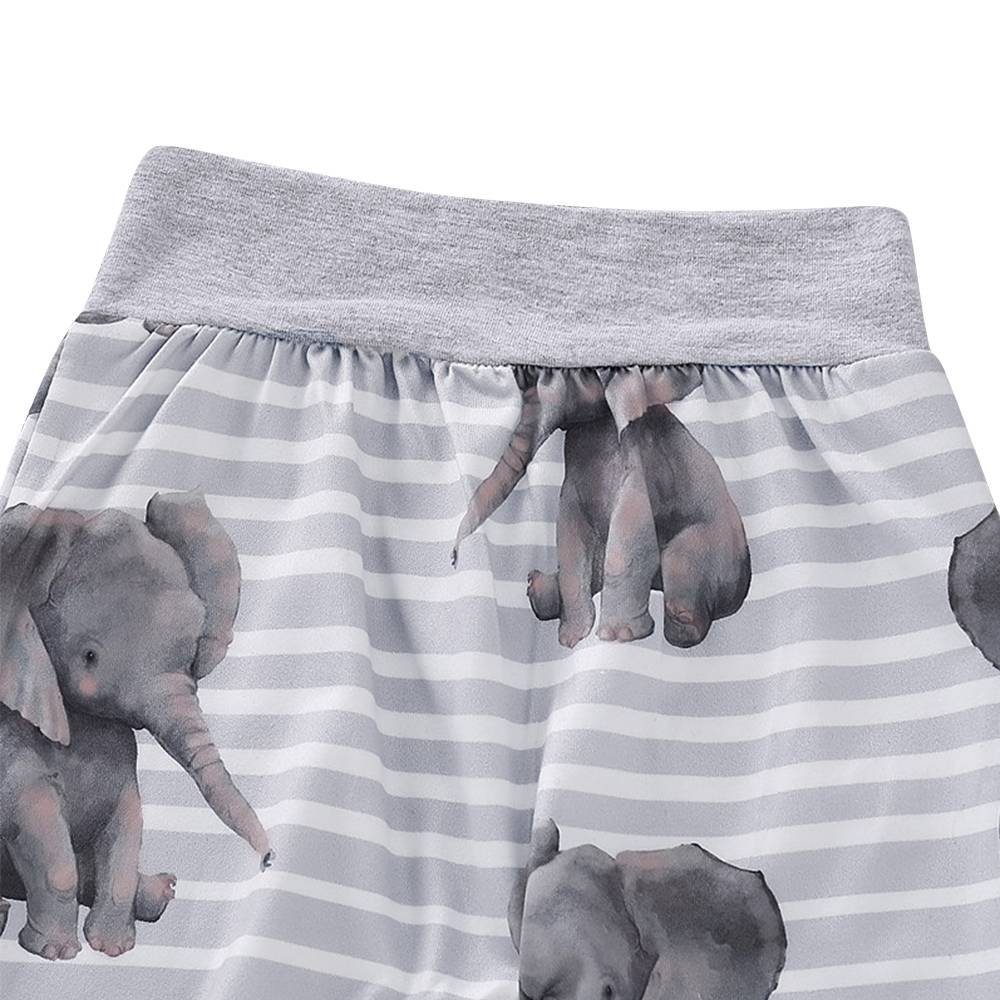 Elefantendruck Tierdruck Hose Lapastyle Top & Baby Langarm-Set, gestreifter