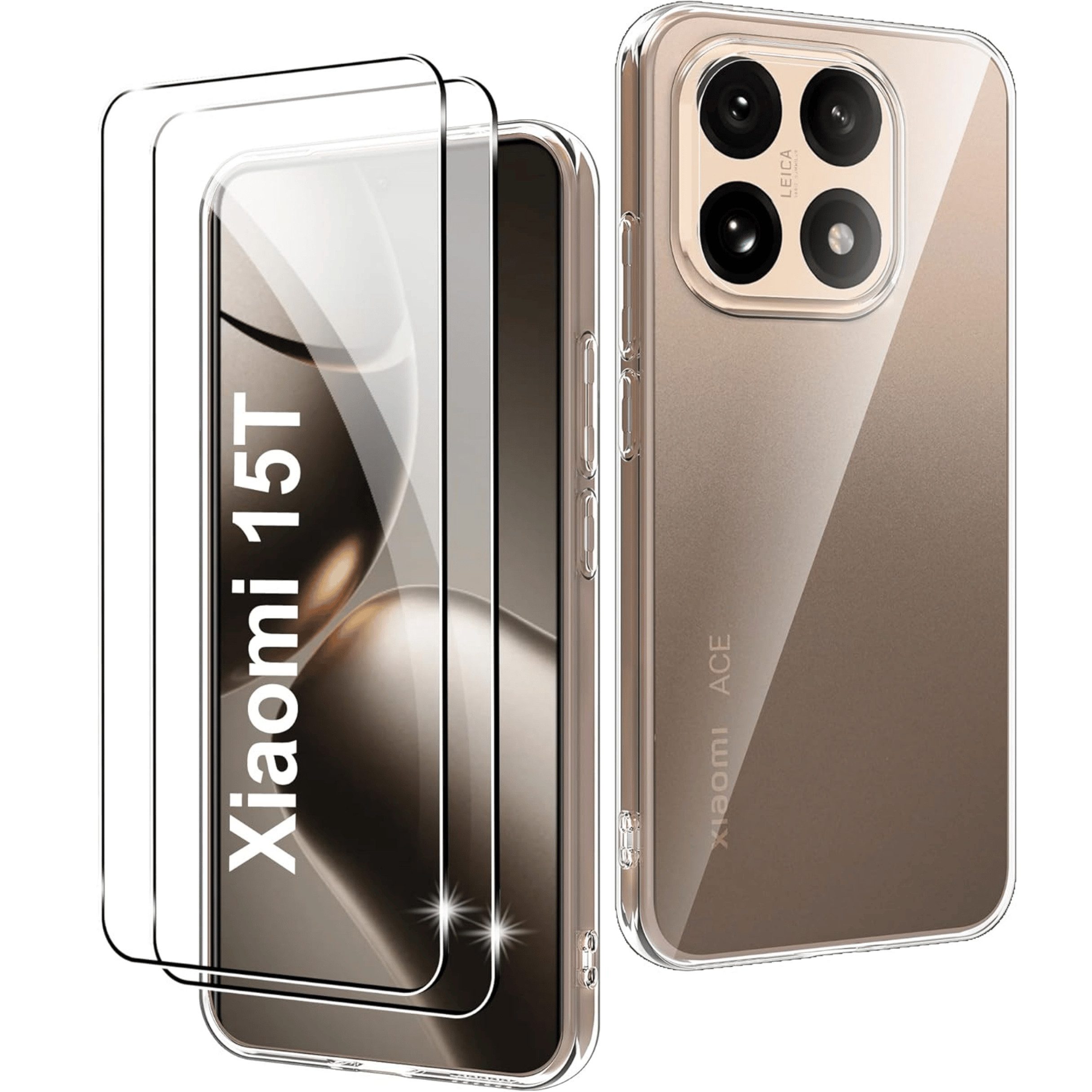 SmartUP Smartphone-Hülle + 2X Schutzglas für Xiaomi 15 T 5G Panzerfolie Display Case Screen 9H 6,8 Zoll, kompletter Rundumschutz