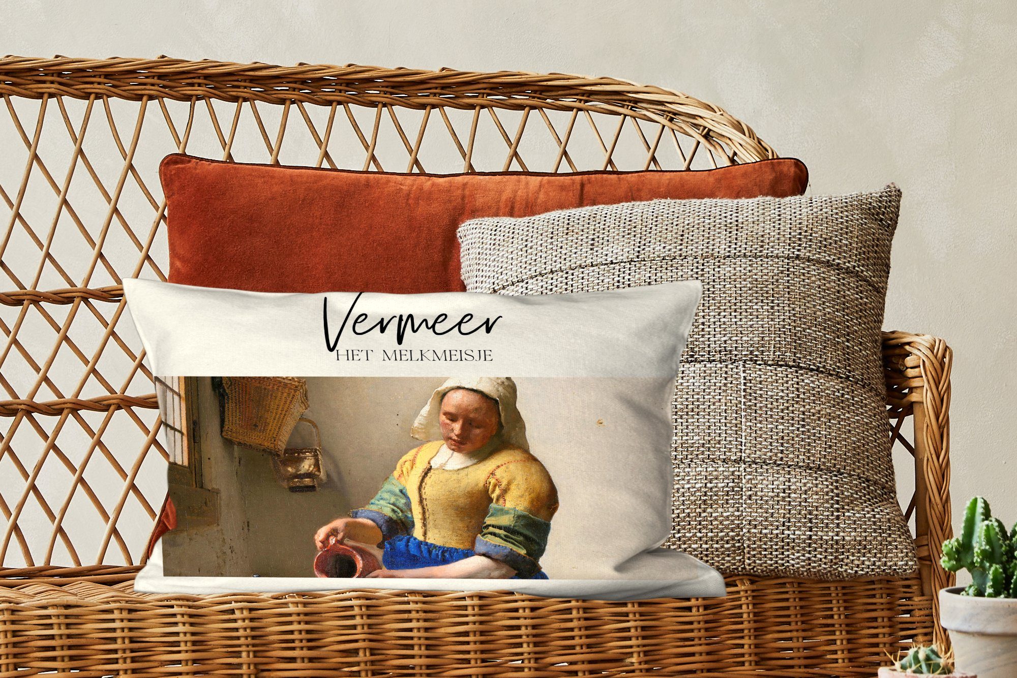 Wohzimmer - MuchoWow Meister, Schlafzimmer Alte mit Dekoration, Milchmädchen Dekokissen Dekokissen - Vermeer Füllung, Zierkissen,