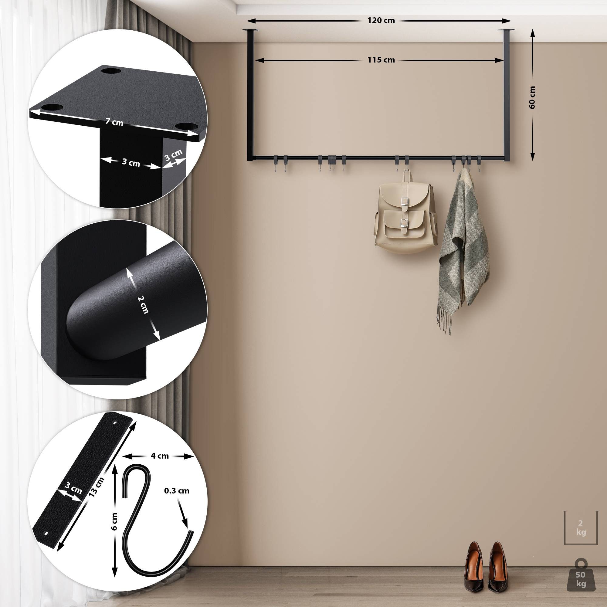 CLP Garderobenständer Fenton, mit 12 Kleiderhaken, für Deckenmontage günstig online kaufen