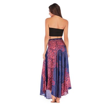 B.X Strandkleid Damen fließendem Bindegürtel Sommer Boho-Gypsy-2-in-1-Strandrock Hoch taillierter unregelmäßiger Blumen-Maxirock elastischer Taille